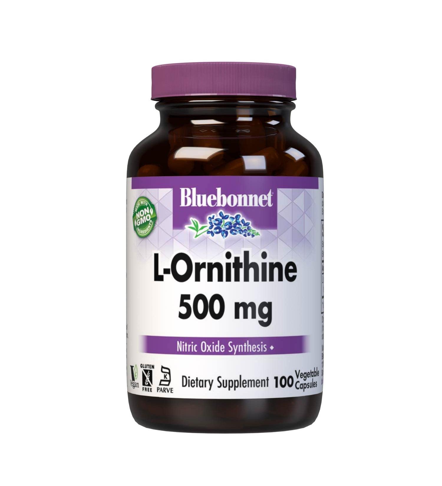 Bluebonnet Nutrition L-Ornithine 500mg Free-Form Amino Acid for Healthy Protein Metabolism* Soy-Free Gluten-Free Non-GMO Kosher Certified Vegan 100 Vegetable Capsules 100 Servings