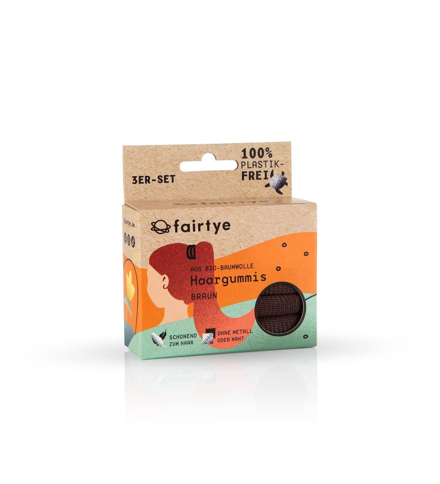 Fairhair Hair Tie Set - 3 Eco-Friendly Brown Ties | Organic Cotton & Natural Rubber | No Metal Gentle to Hair | Reusable & Sustainable Hair Accessories - Buy Online on GoSupps.com