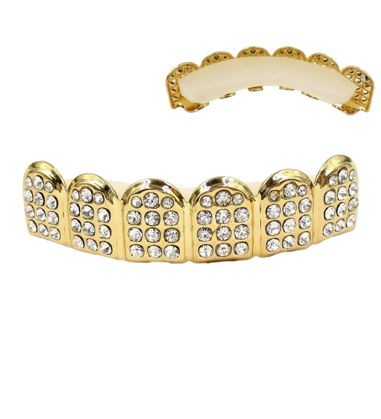 Shakven Gold Plated Hiphop Tooth Grillz Caps Hiphop Tooth with Rhinestones Copper Plated Gold Tooth Caps Party for Cosplay Costumes Portable Mouth Grillz Upper Fang - Buy Online on GoSupps.com