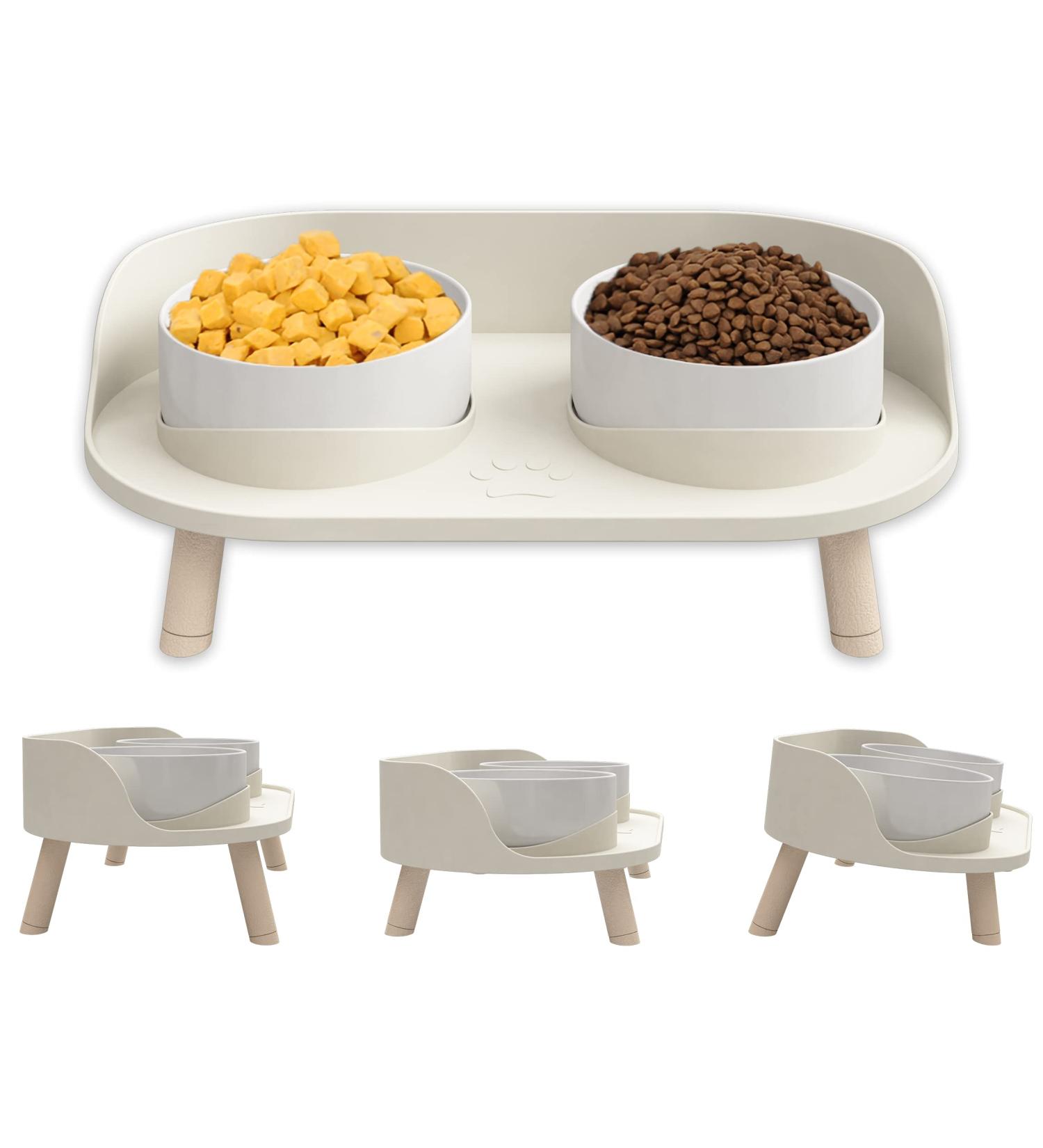 Elevated Cat Food Bowls - No-Spill Design, 3 Heights, Anti-Vomiting, 5 Ceramic Bowl for Small/Medium Pets - White - Buy Online on GoSupps.com