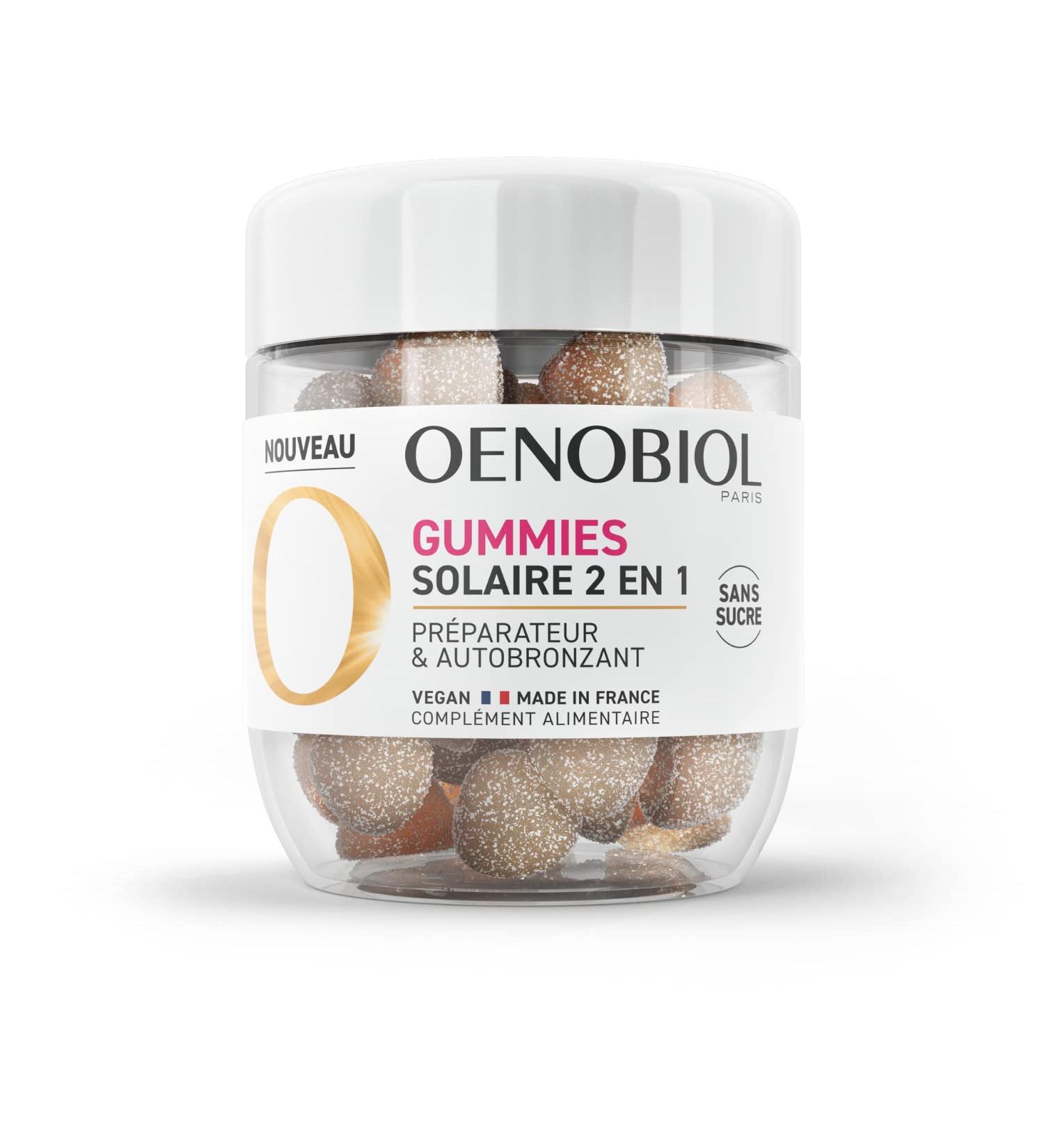 OENOBIOL - GUMMIES Solaire 2 in 1 - Sun Preparer - Self Tanning - 1 Month Program - 60 Gummies - Natural strawberry lemon flavors - Food supplement - Sugar free - Vegan - Made in France - Buy Online on GoSupps.com