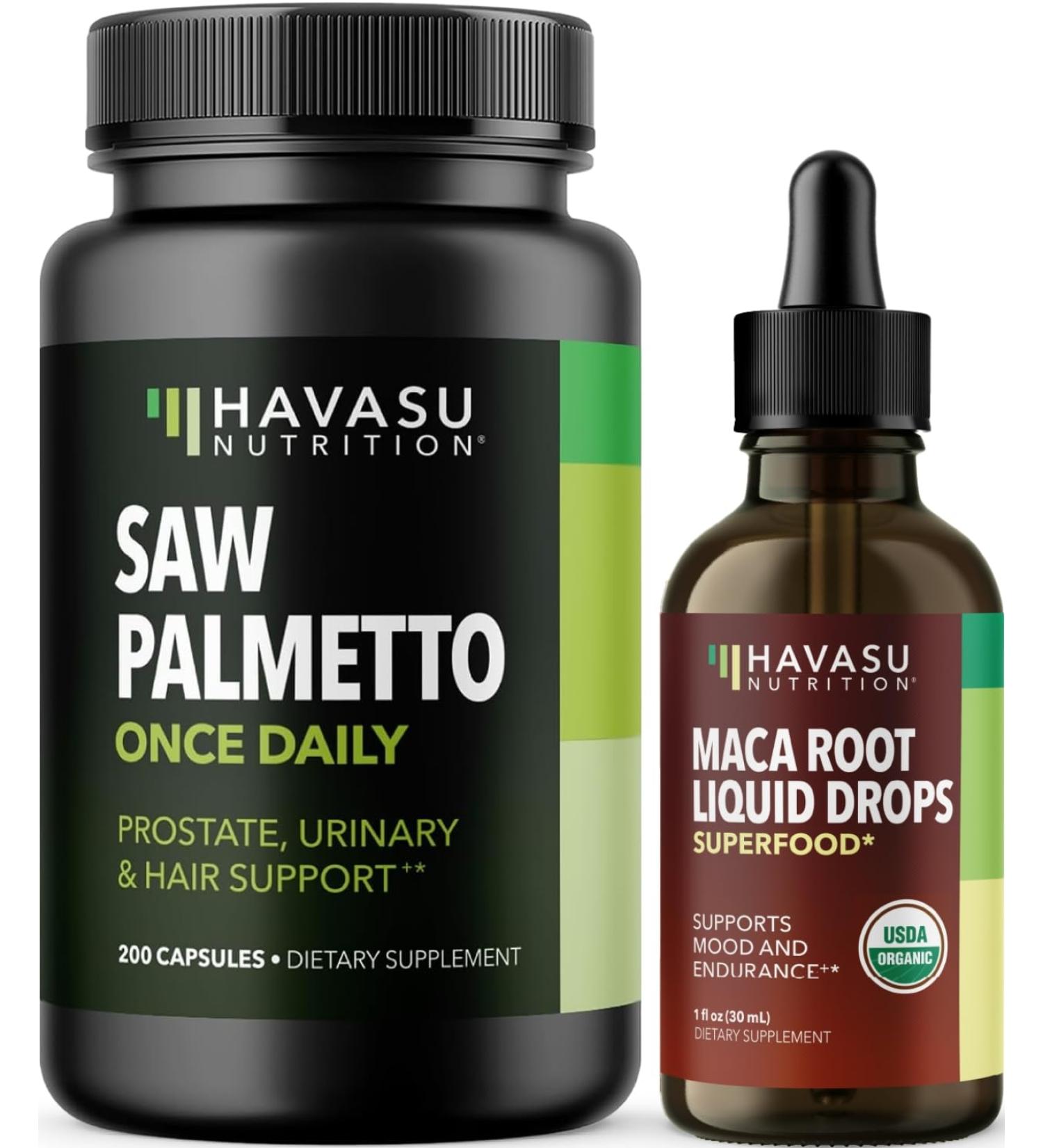 HAVASU NUTRITION Organic Maca Root Liquid Drops (60 Servings) & Saw Palmetto Supplement Capsules (200 Servings) - Buy Online on GoSupps.com