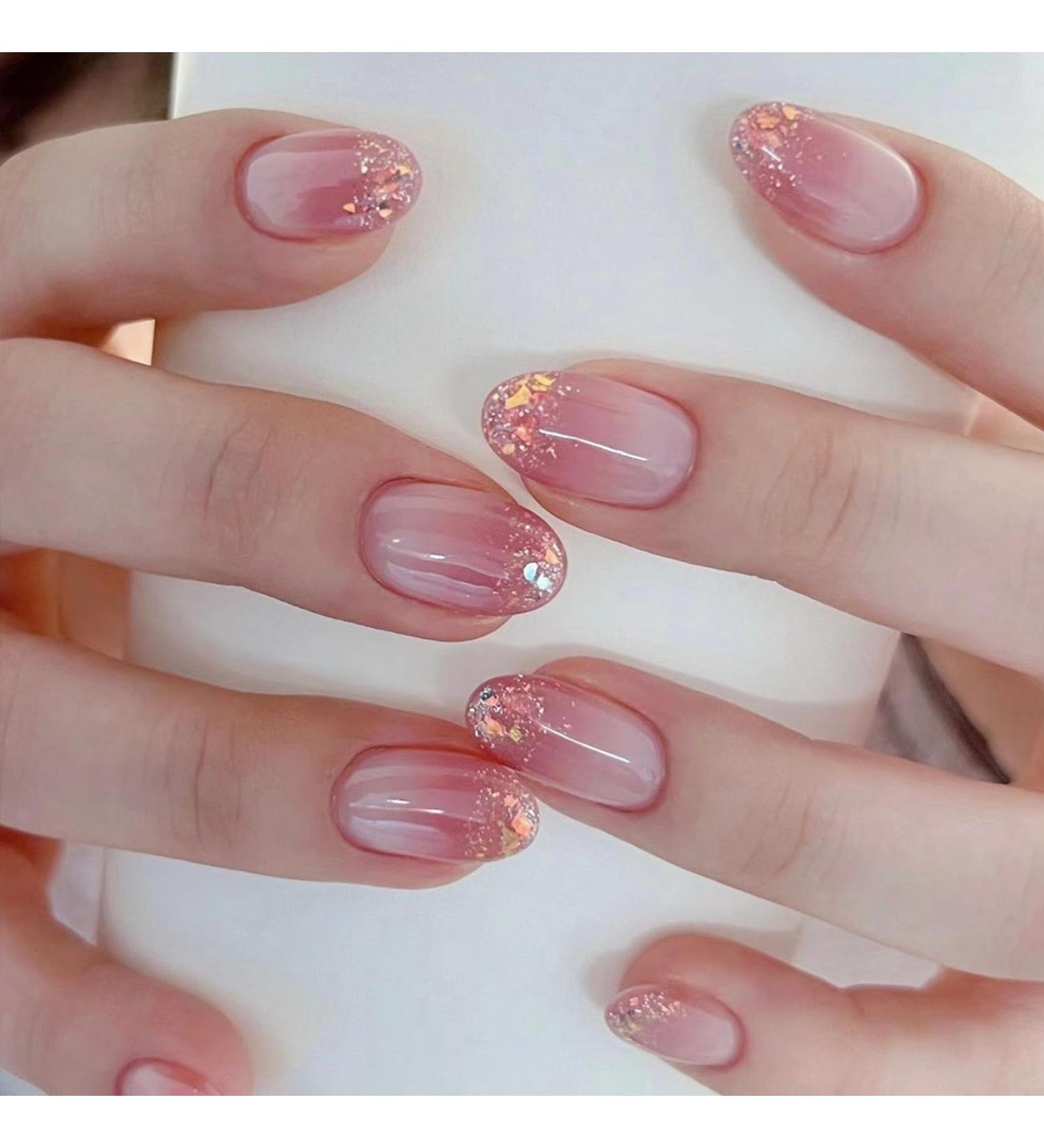 24 Pink Gradient Almond Press-On Nails - Full Cover Artificial Oval Acrylic Fingernails with Glue Sticker for Women & Girls - Nail Art Essentials - Buy Online on GoSupps.com