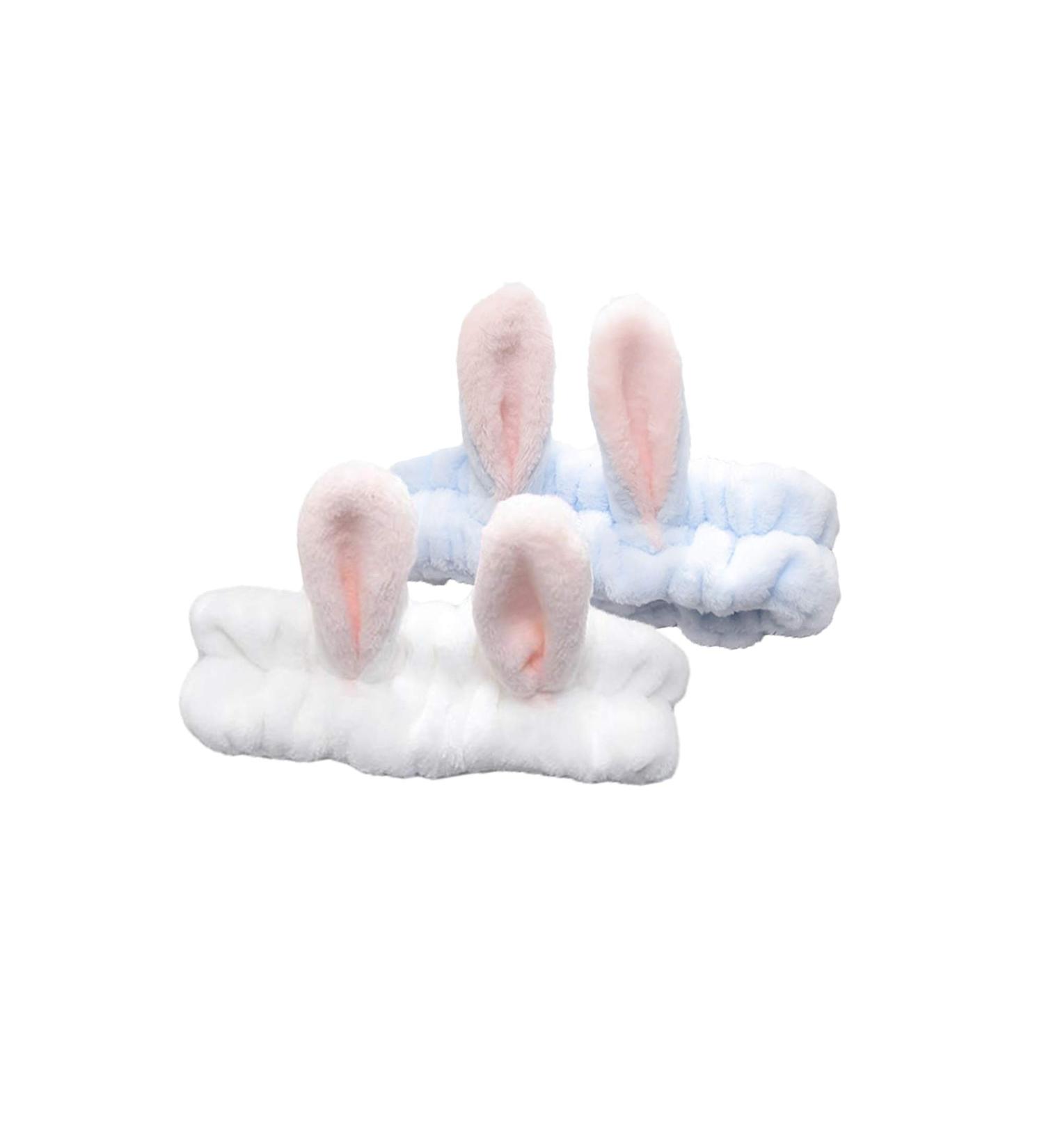 Suq Makeup Frontal Ligaments - Elastic Coral Fleece Hair Band for Women & Girls | Plush Rabbit Ear Hair Accessories for Washing Face Shower & Spa - White & Blue - Buy Online on GoSupps.com