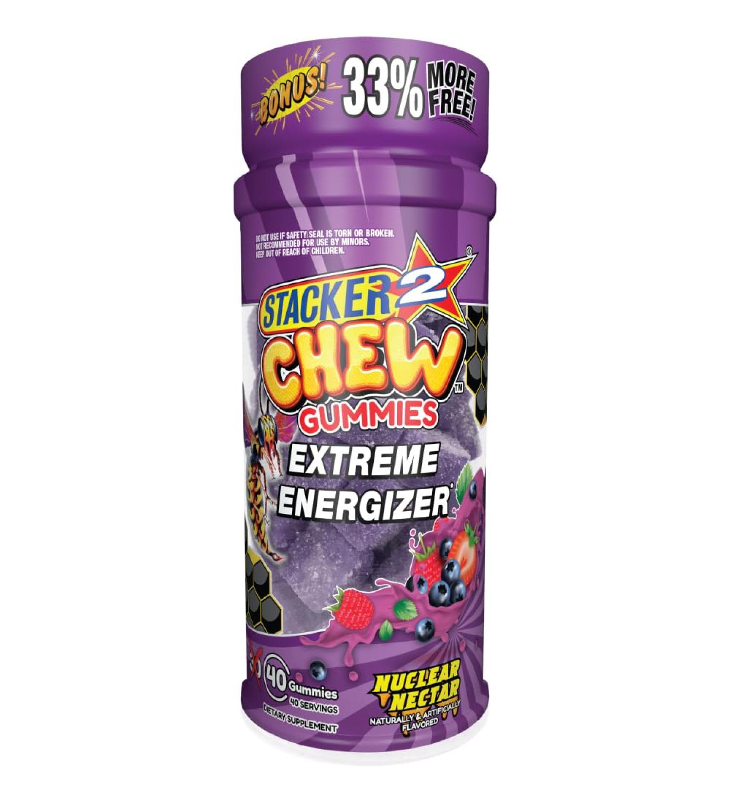 Stacker2 Chew: Extreme Energy - 40 Gummies Bottle