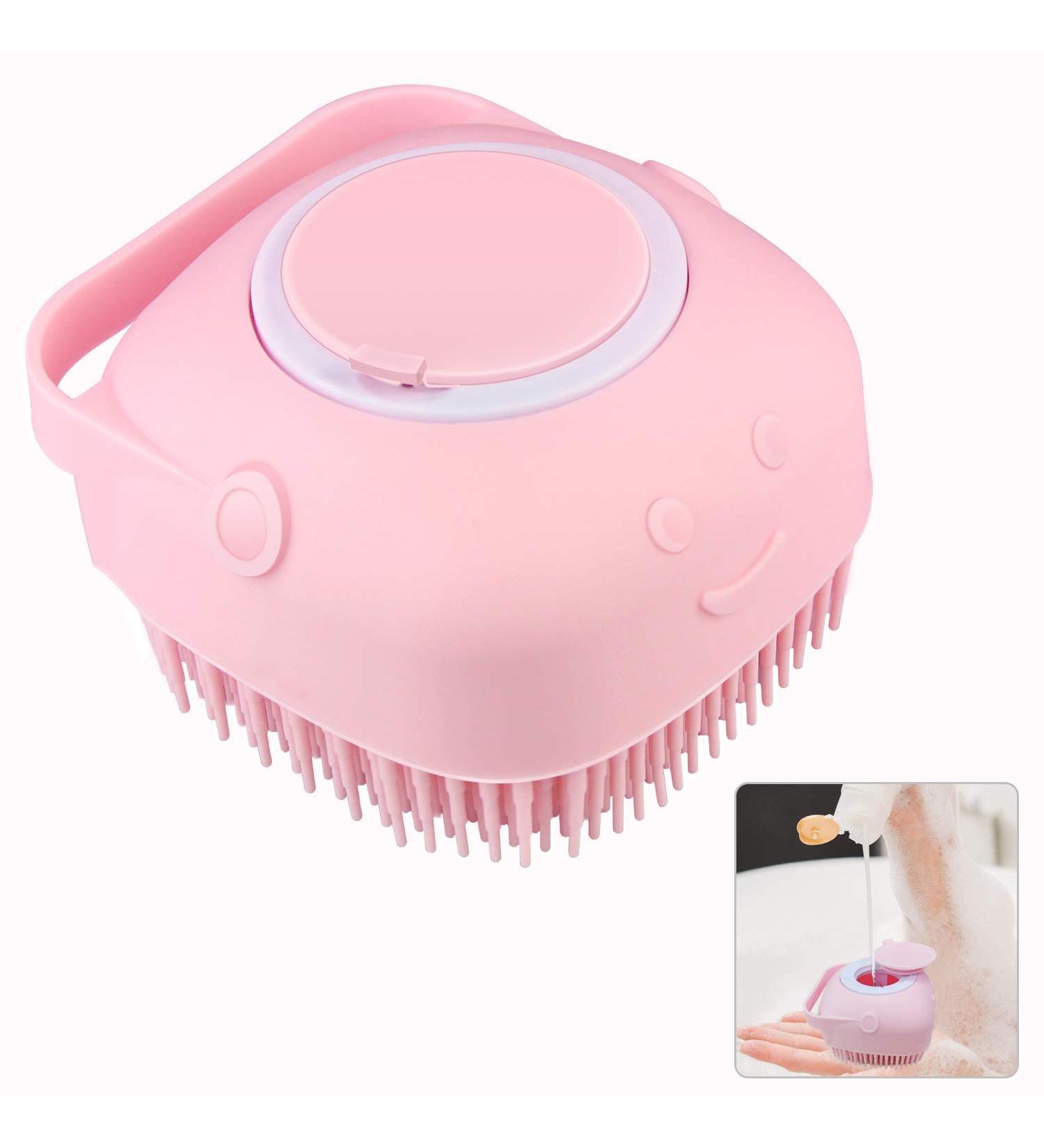Soothing Silicone Massage Exfoliating Bath Brush w/ Soap Dispenser - Pink - Buy Online on GoSupps.com