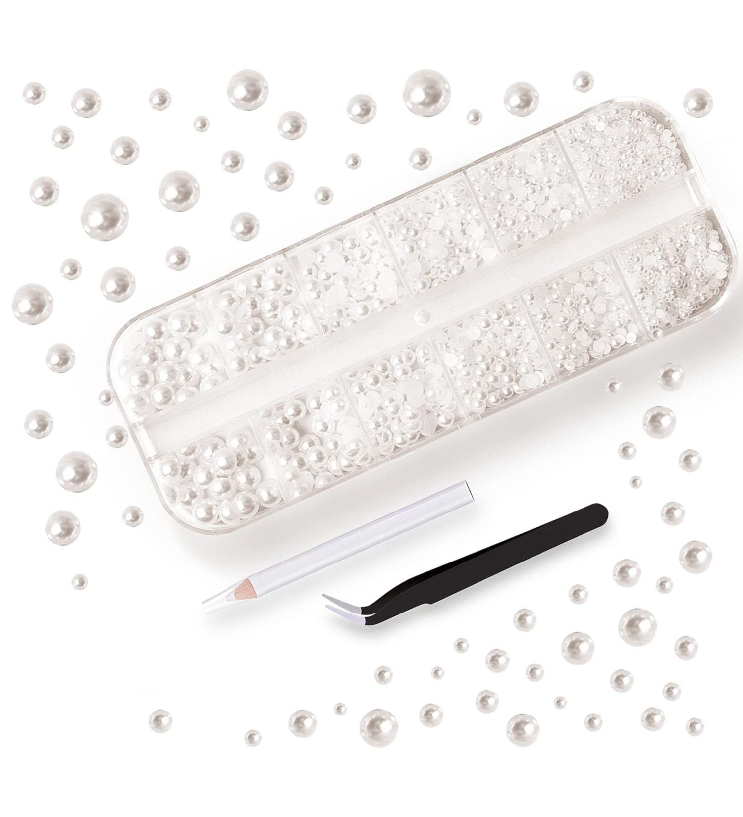 YAEISM 2000PCS Flatback Pearls Rhinestones | Multi Size Pearls for Nails | Nail Art & DIY Decoration Kit with Pickup Pencil and Tweezer (White AB) - Buy Online on GoSupps.com