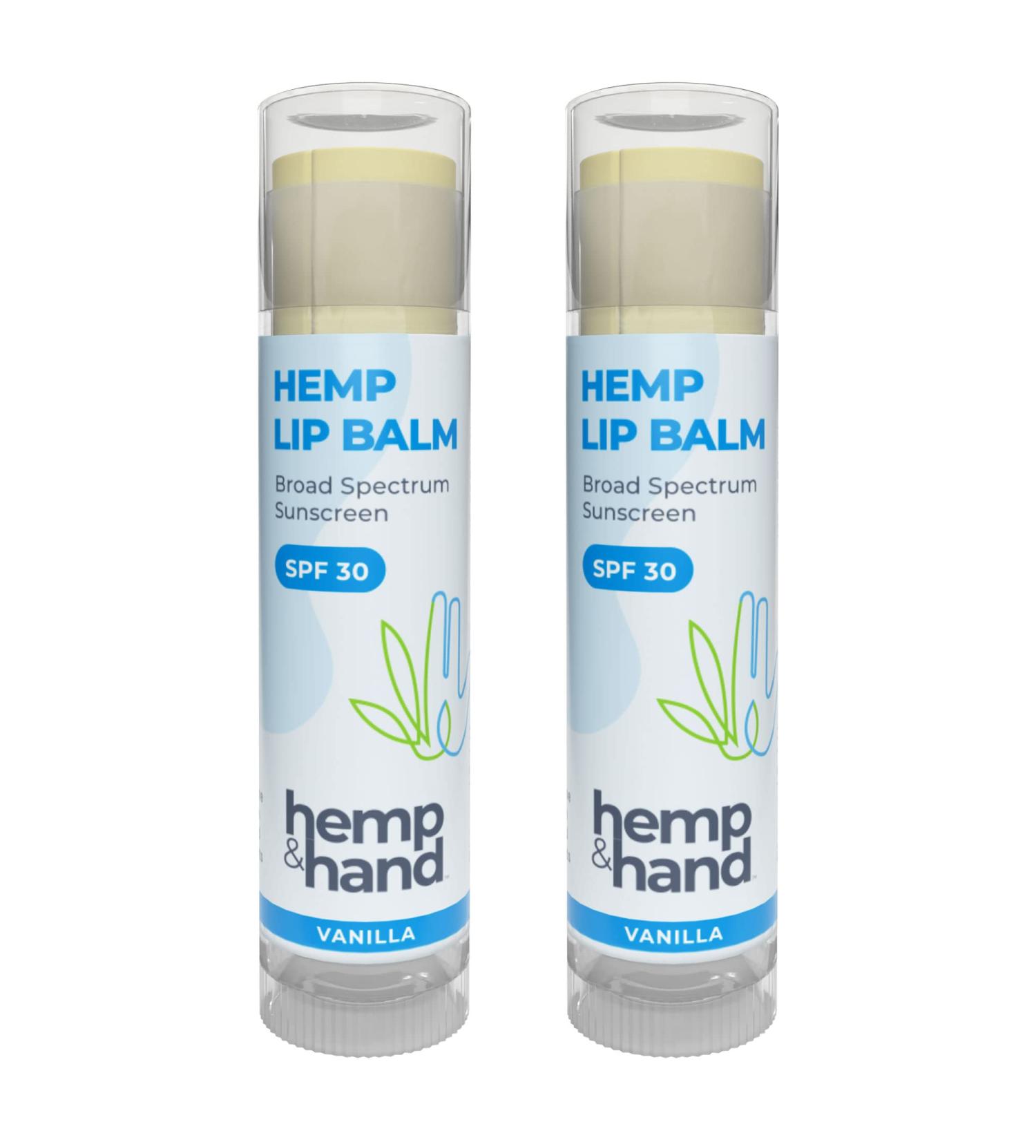 Organic Vanilla Hemp Lip Balm SPF 30 | Beeswax & Coconut Oil | 2-Pack | Hemp and Hand - Buy Online on GoSupps.com