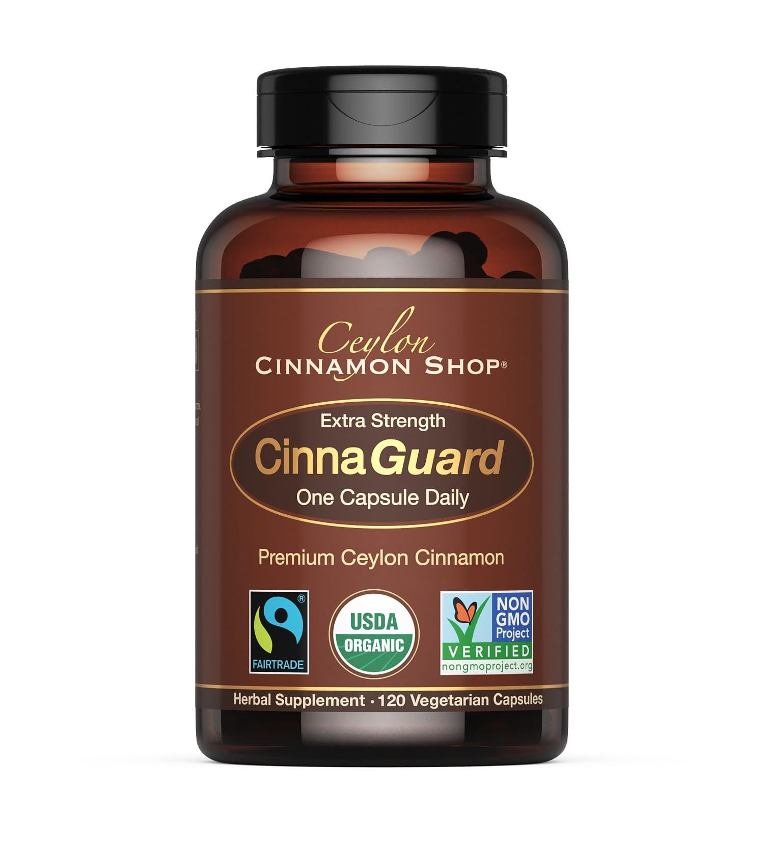 Ceylon Cinnamon Shop CinnaGuard Organic Ceylon Cinnamon Supplement Capsules | Extra Strength | 4 Month Supply | 120 Count - Non-GMO & Gluten Free Antioxidant - Buy Online on GoSupps.com