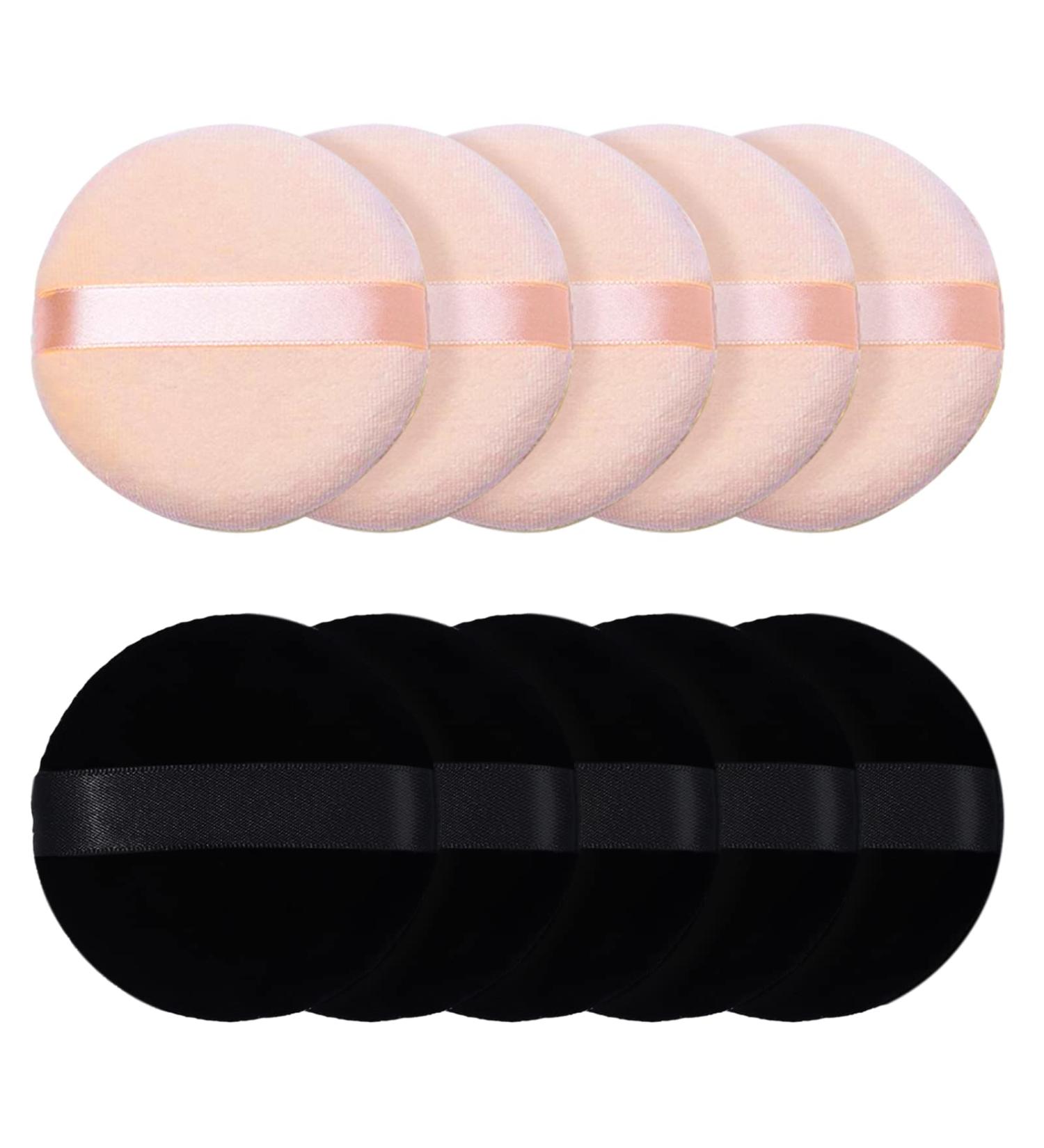 10 Pieces Pure Cotton Powder Puffs | Small 2.36 Inch Makeup Tool for Face & Body | Ideal for Loose & Setting Powder - Black & Beige - Buy Online on GoSupps.com