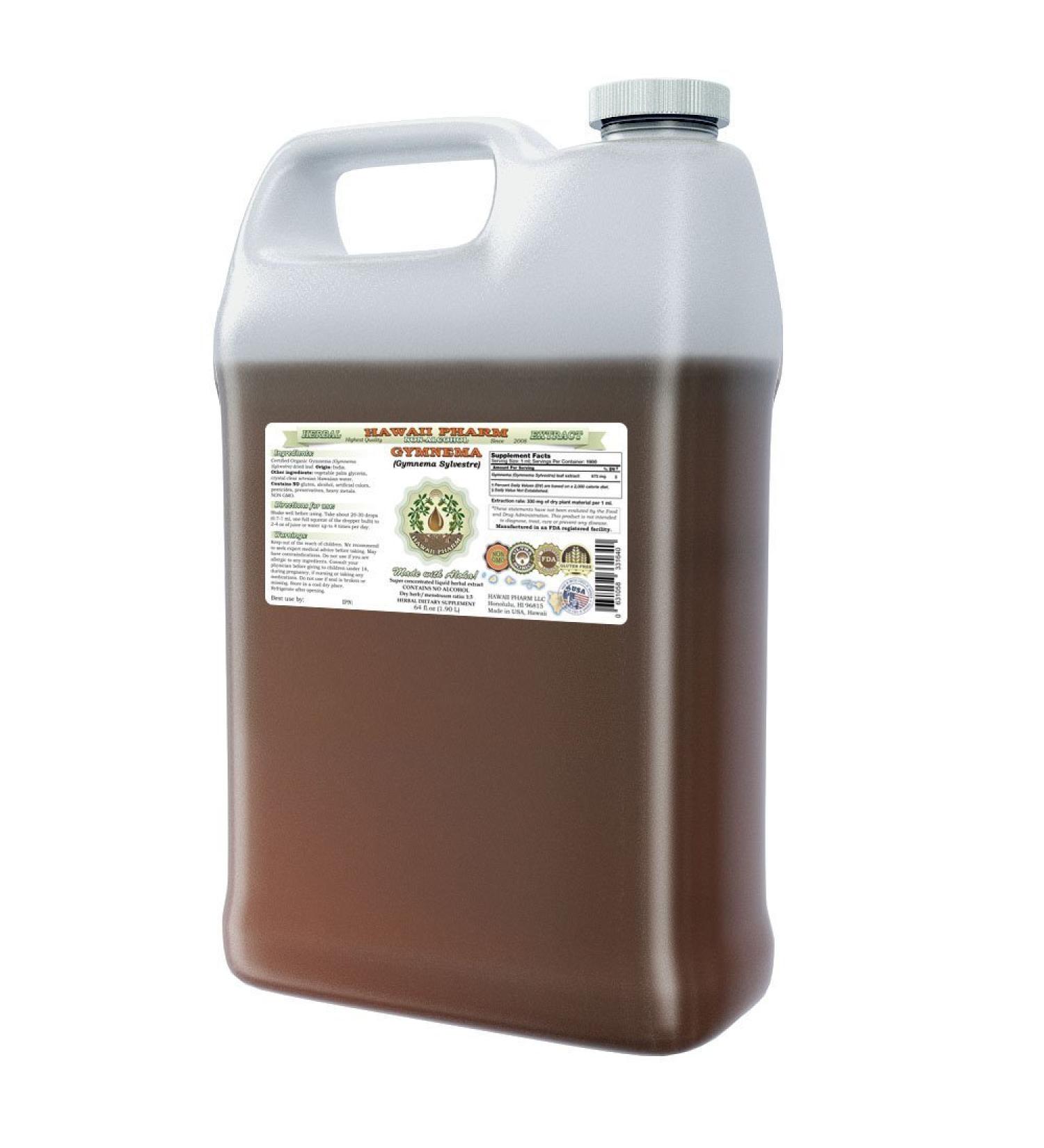 Gymnema Alcohol-Free Liquid Extract Organic Gymnema (Gymnema Sylvestre) Dried Leaf Glycerite Hawaii Pharm Natural Herbal Supplement 64 oz - Buy Online on GoSupps.com