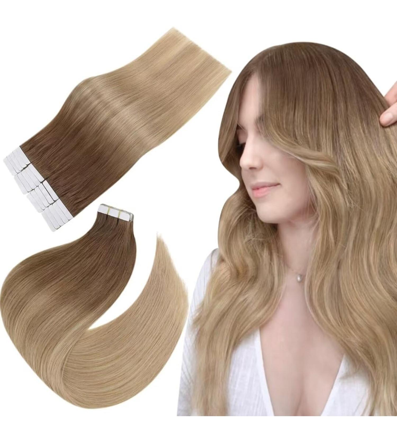 EASYOUTH Golden Brown to Golden Blonde Balayage Tape in Hair Extensions 12 Inch 30g 20Pcs #10/14 - Buy Online on GoSupps.com