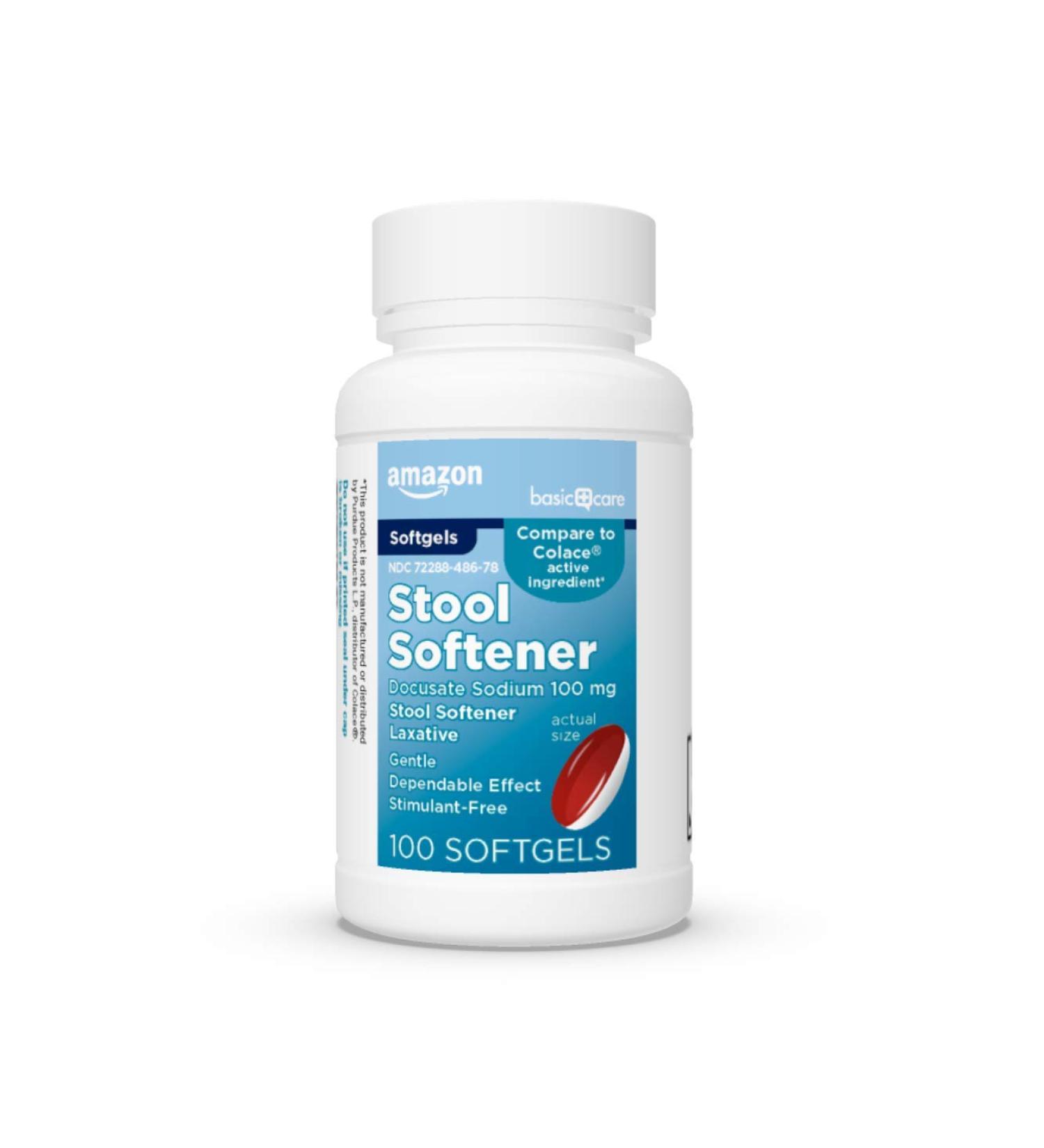 Amazon Basic Care Stool Softener Laxative Docusate Sodium 100mg Softgels - 100 Count - Buy Online on GoSupps.com
