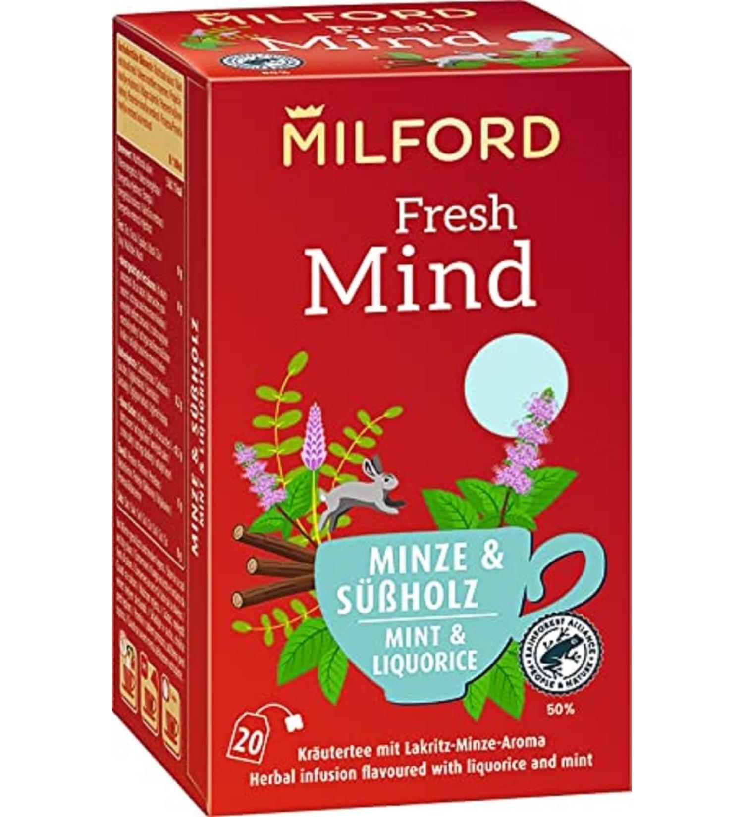 Milford Fresh Mind Herbal Tea | Liquorice & Mint | 20 Tea Bags | International Shipping Available - Buy Online on GoSupps.com