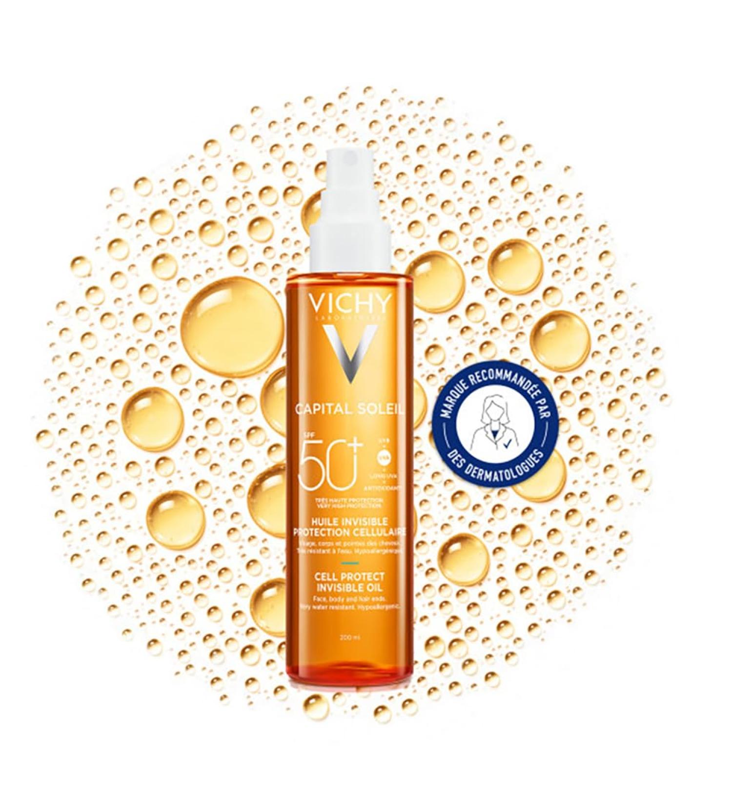 Vichy, Capital Soleil, Sun Oil SPF50+, Face, Body and Hair, Water Resistant, Very Wide Spectrum UVA and UVB Protection, All Skin Types, 200 ml