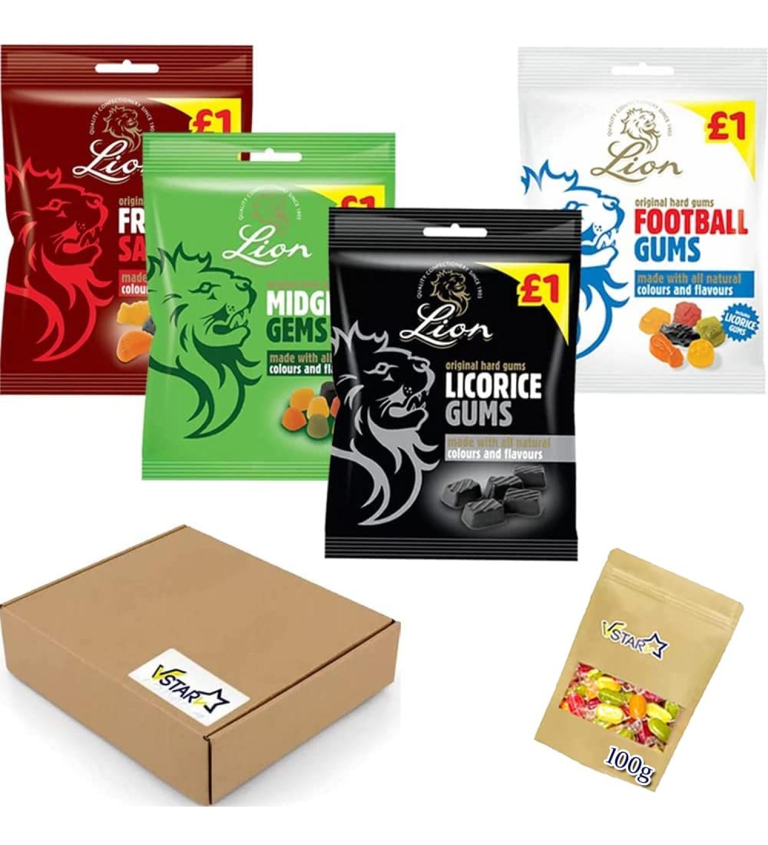 Lion Midget Gems Liquorice Gums Football Gum Fruit Salad Sweets Bag 150g - 4 x Mixed Sweets Bag