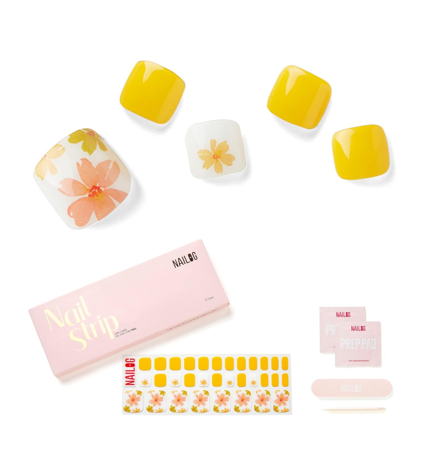 NAILOG Semi Cured Gel Nail Strips - 32 Long Lasting Yellow Sunday Park Toe Polish Stickers - Buy Online on GoSupps.com