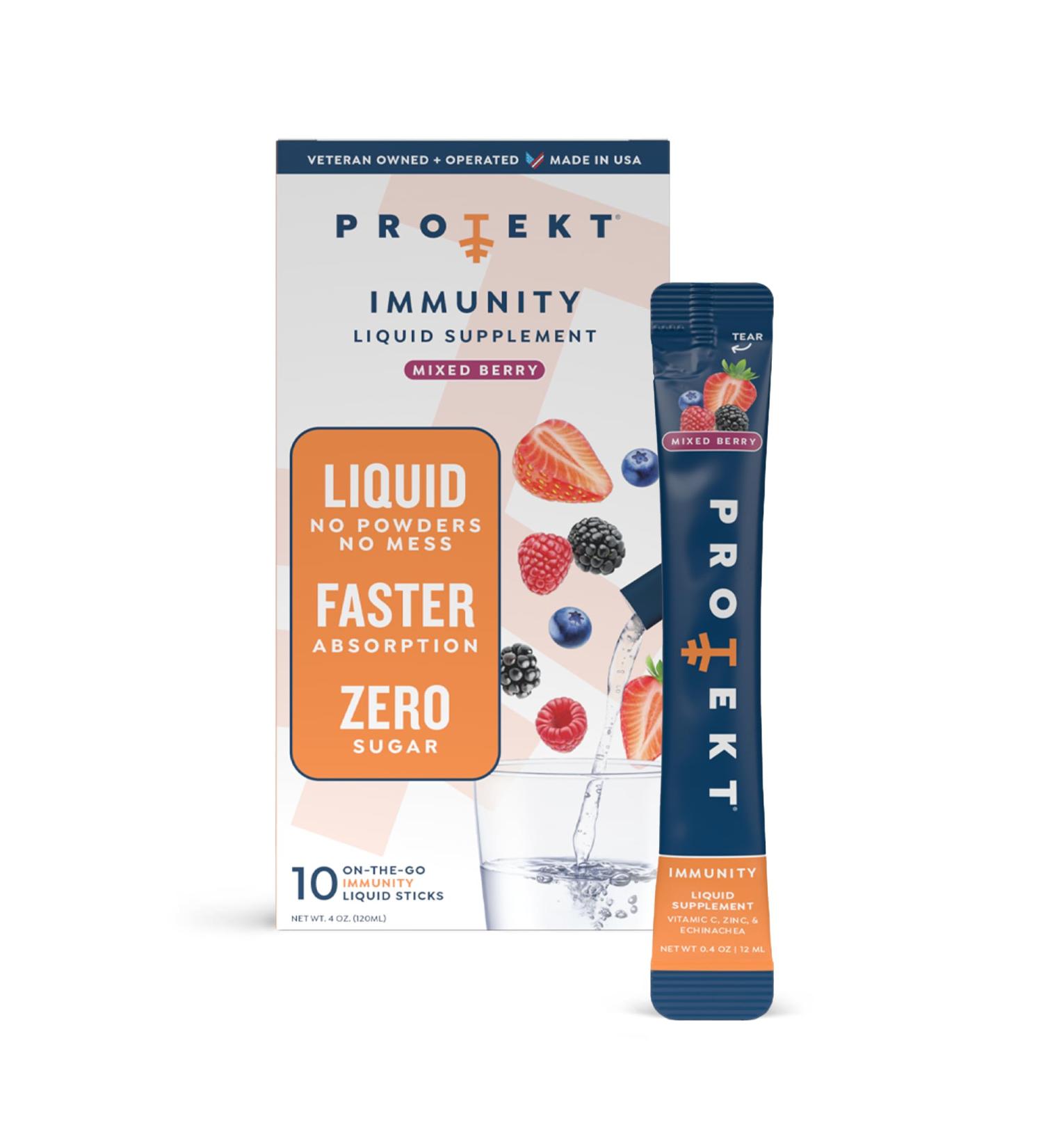 PROTEKT Liquid Immune Support Supplement - Liquid Drink Mix Immunity Supplement Immune Boosters for Adults Sugar-Free with Vitamin C and Zinc Immunity Support - Mixed Berry 10ct Mixed Berry 0.4 Fl Oz (Pack of 10) - Buy Online on GoSupps.com