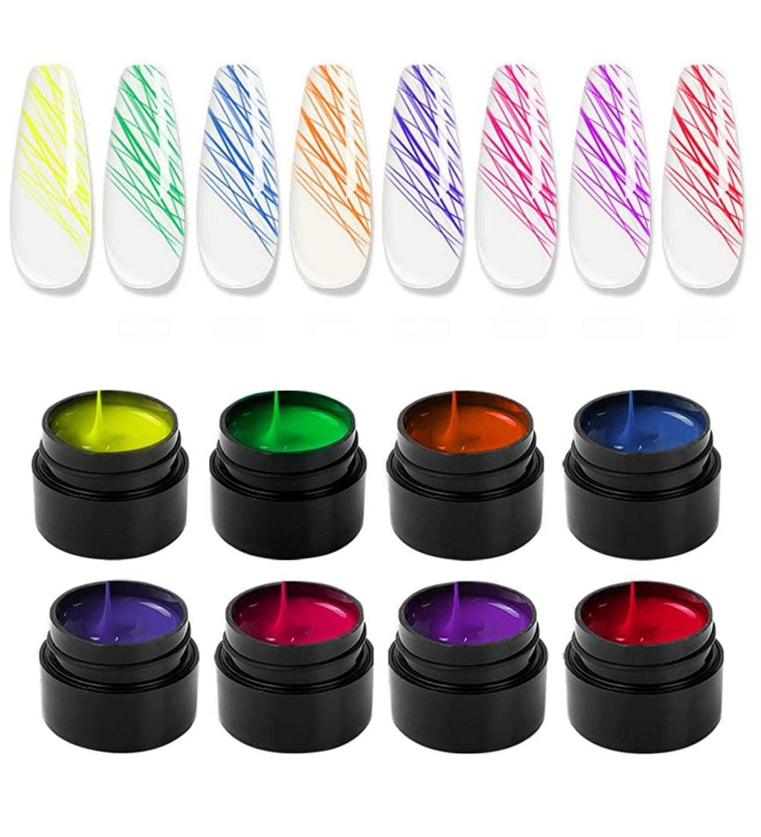  LuukUP 8 Colors Spider Gel - Luminous Spider Nail UV Gel Polish - Nail Art Gel Painting Designs - Neon Line Fluorescent Effect Manicure Halloween Dance Party - Buy Online on GoSupps.com