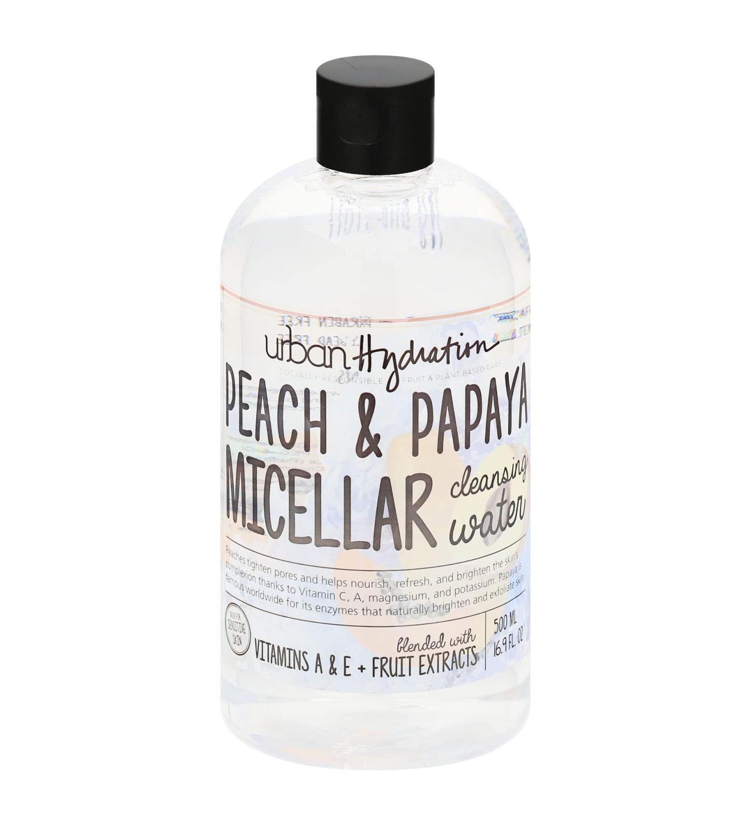 Urban Hydration Peach Papaya Micellar Water 16.9oz - Natural Cleanser & Moisturizer, Paraben & Sulfate Free - Tightens Pores, Brightens, Exfoliates - Leaves Skin Soft & Moisturized - Buy Online on GoSupps.com