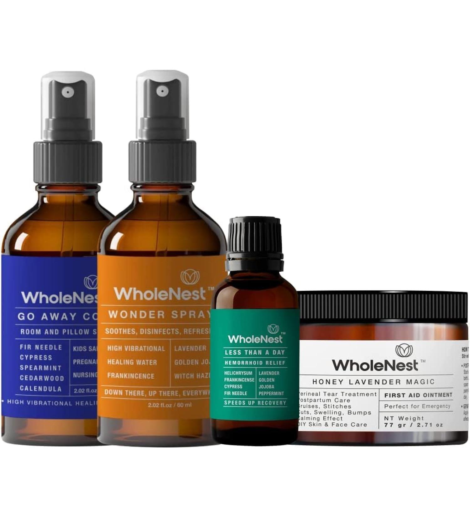 Wholenest Postpartum Recovery Kit | Essential Care Set for New Moms with Wonder Spray Honey Lavender Magic Ointment Hemorrhoid Relief and Go Away Cold! Spray | Natural Multi-Purpose Support - Buy Online on GoSupps.com