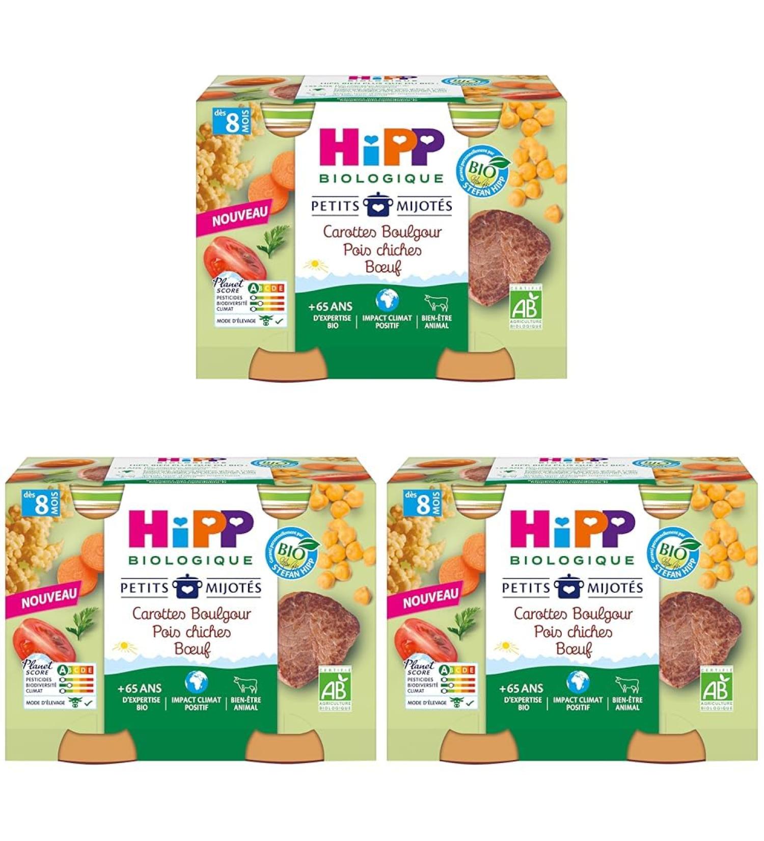 HiPP Biologique - Carottes Boulgour Pois Chiches B uf 2 x 190 g (Lot de 3) Pack of 3