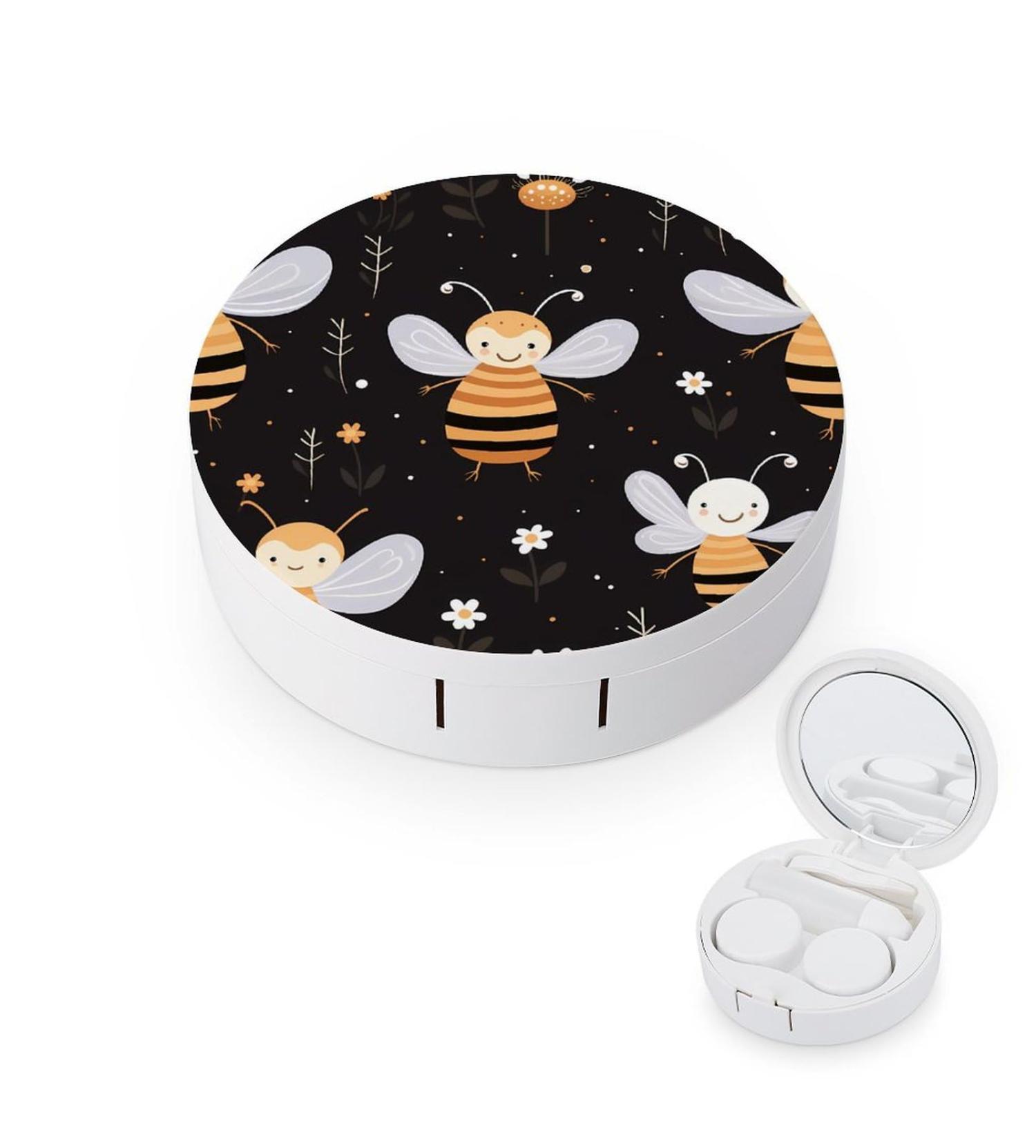 Floral Bee Contact Lens Case with Mirror - Cute Portable Eye Travel Kit for Contacts - Buy Online on GoSupps.com