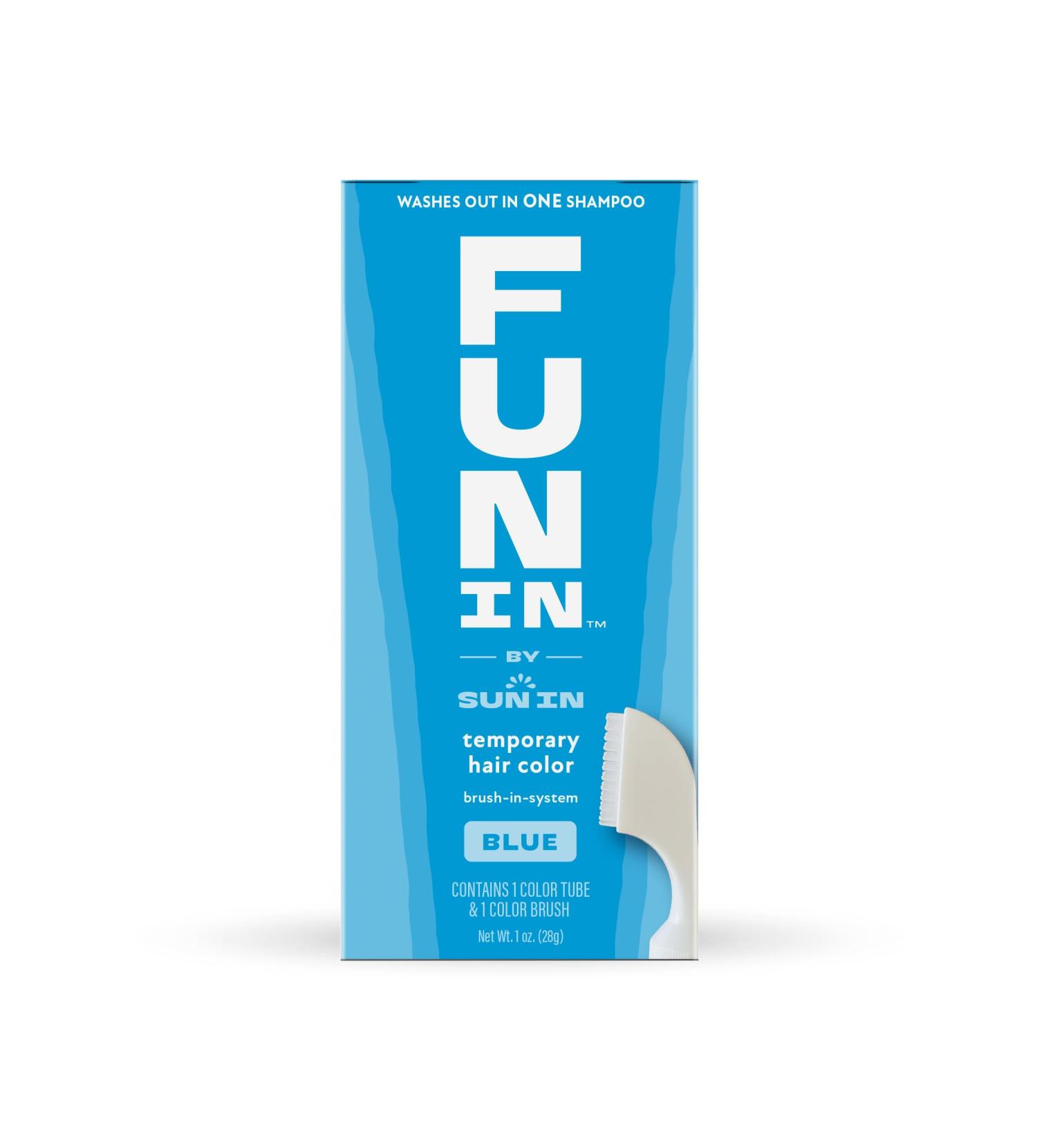 Fun In by Sun In Temporary Hair Color Blue - Easy Brush Applicator Washes Out in One Shampoo Gluten-Free Paraben-Free Alcohol-Free Cruelty-Free - Buy Online on GoSupps.com