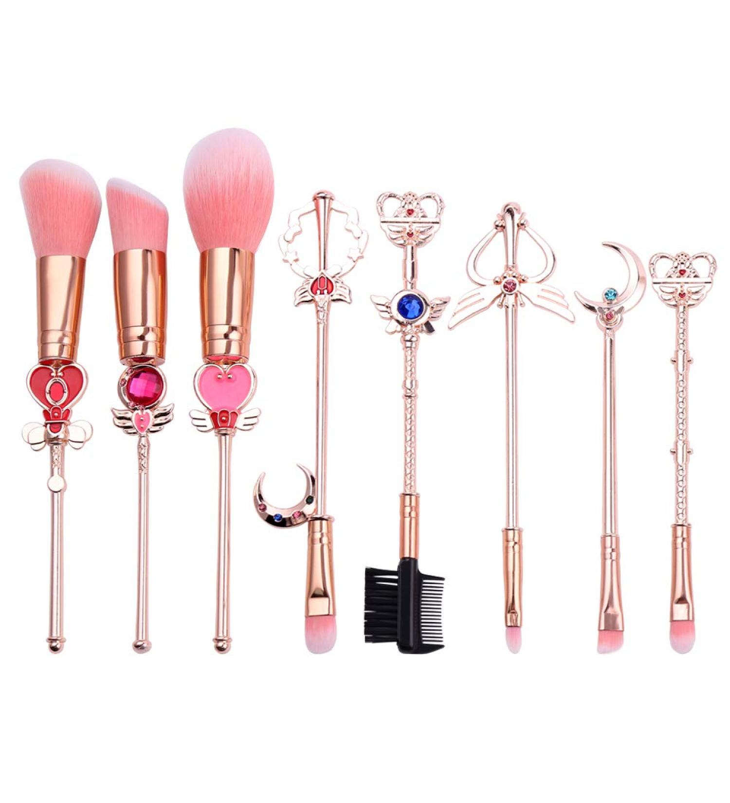 Sailormon 8pcs Makeup Brushes Set with Pink Drawstring Bag - Professional Cosmetic Tool Kit for Beauty Enthusiasts - Buy Online on GoSupps.com