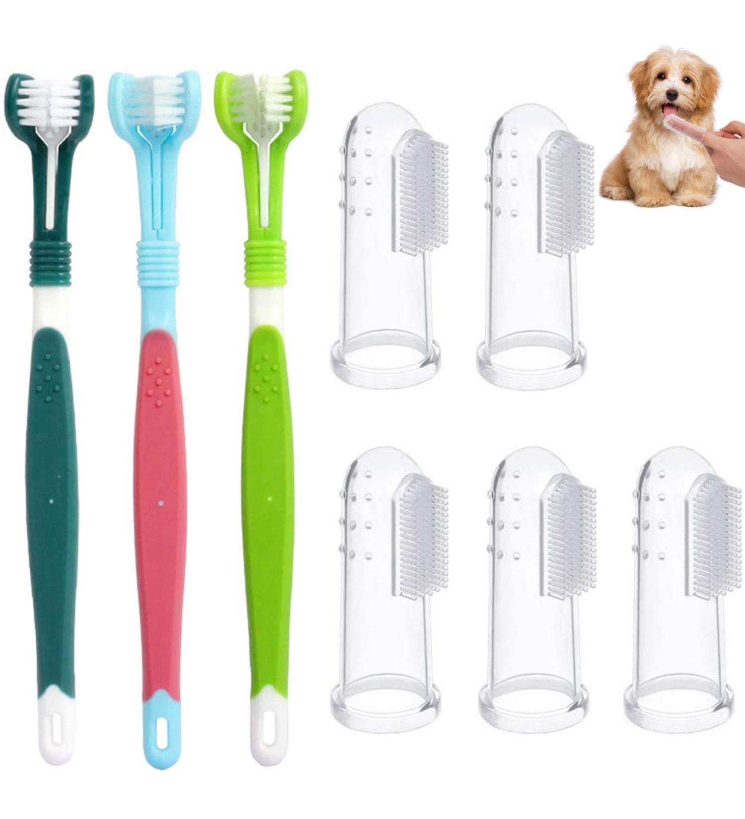 8-Piece Dog Toothbrush Set | Triple Head & Finger Brushes for Small Pets | Ideal Pet Oral Care - Buy Online on GoSupps.com