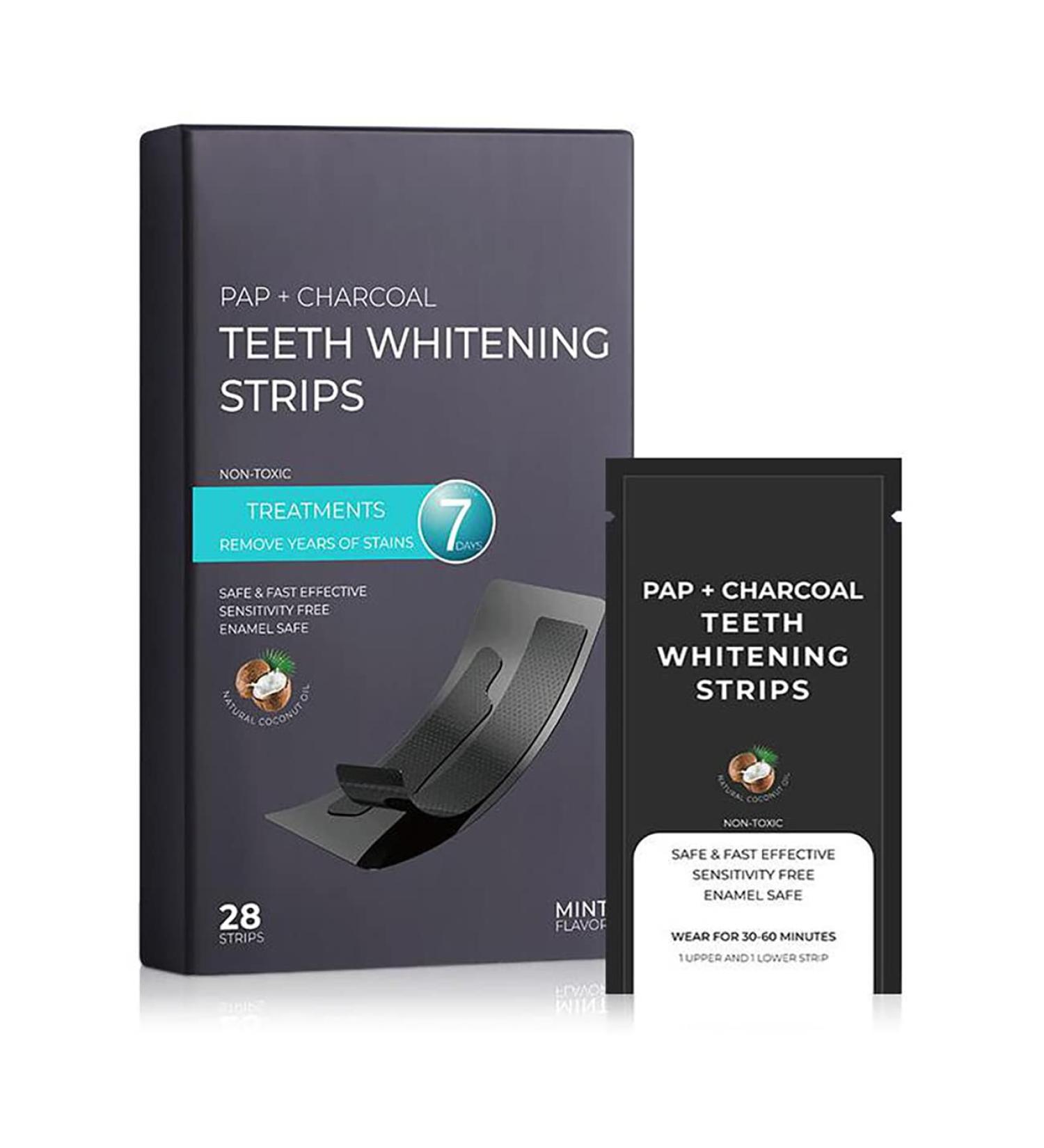 Professional Teeth Whitening Strips for Sensitive Teeth - Pap Charcoal with Coconut Flavor | Easy to Use Dental Whitener - 28 Strips - Buy Online on GoSupps.com