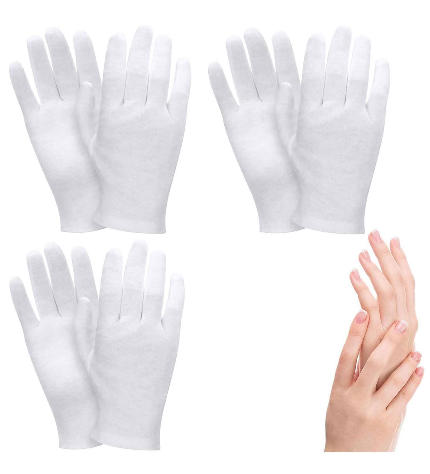 3 Pairs Moisturizing Gloves 100% Cotton Over Night Bedtime White Cosmetic Inspection Premium Quality Eczema for Dry Sensitive Irritated Skin Spa Therapy Secure - Buy Online on GoSupps.com