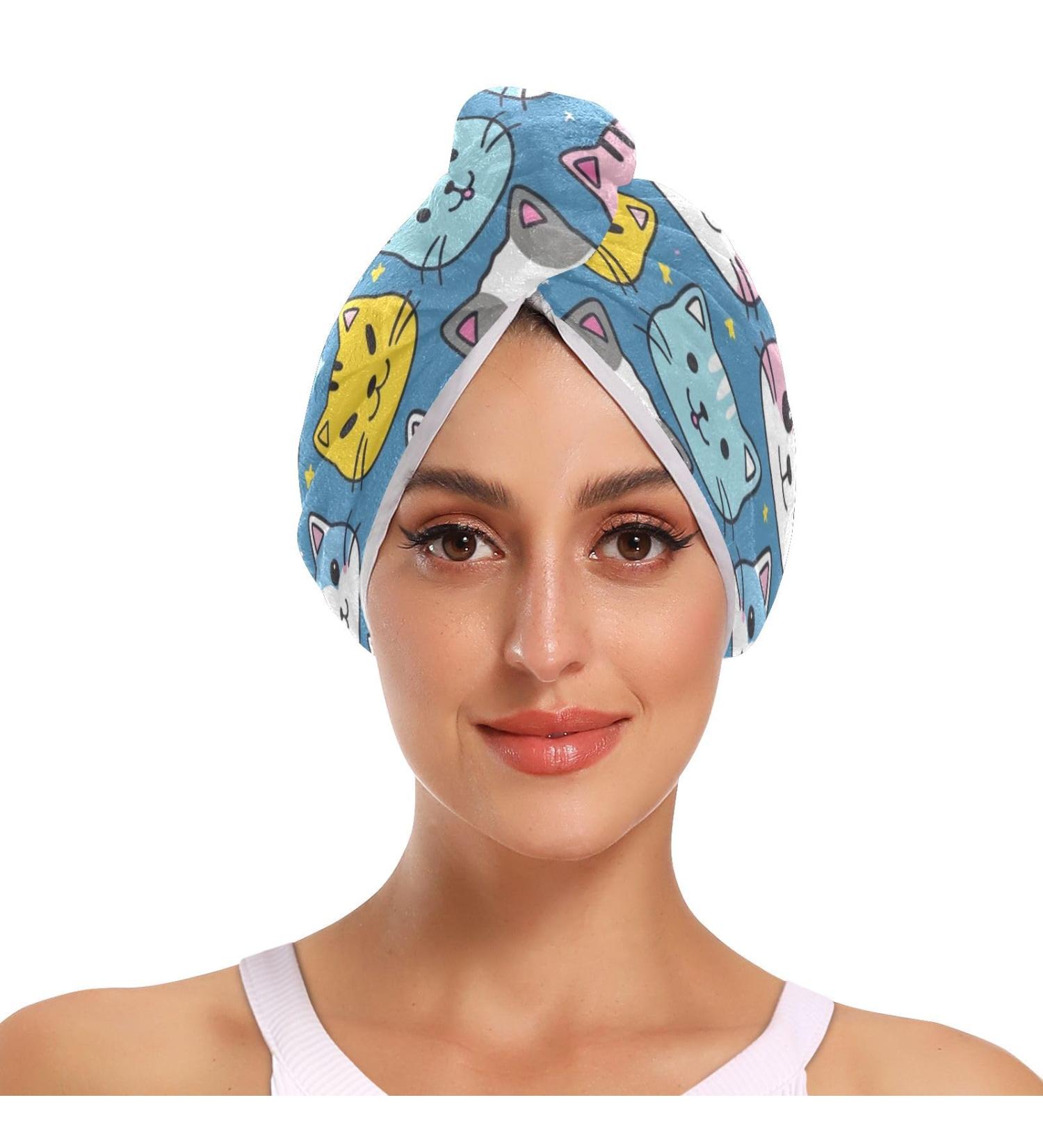 Super Absorbent Pink Blue White Cat Hair Towels 2 Pack | Quick Dry Hair Turbans for Women & Girls - Buy Online on GoSupps.com