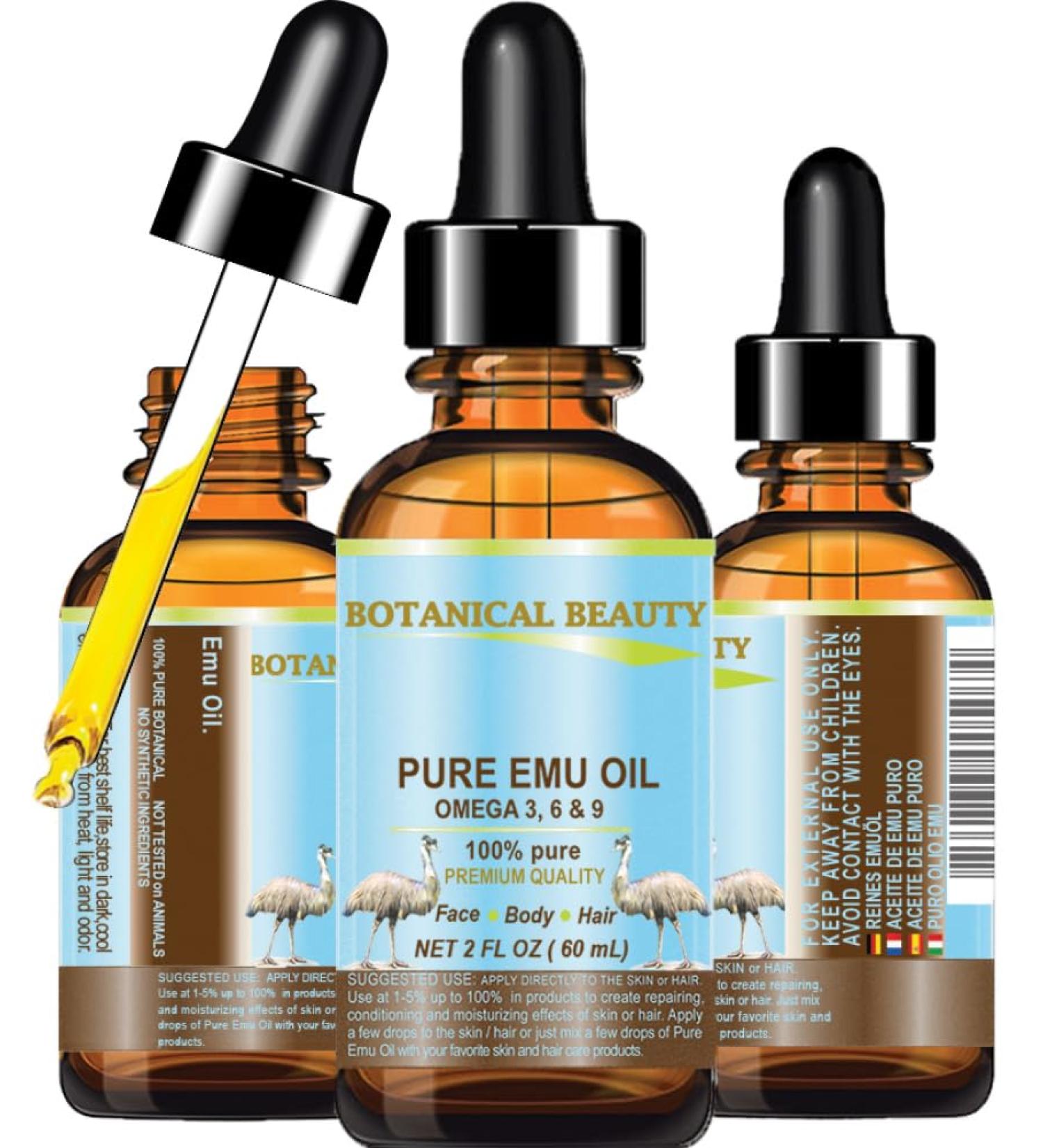 Botanical Beauty PURE EMU OIL 100% Natural Unrefined for Face Skin Body Hands Feet Nails Hair Lip Care 2 Fl Oz - 60 ml - Buy Online on GoSupps.com