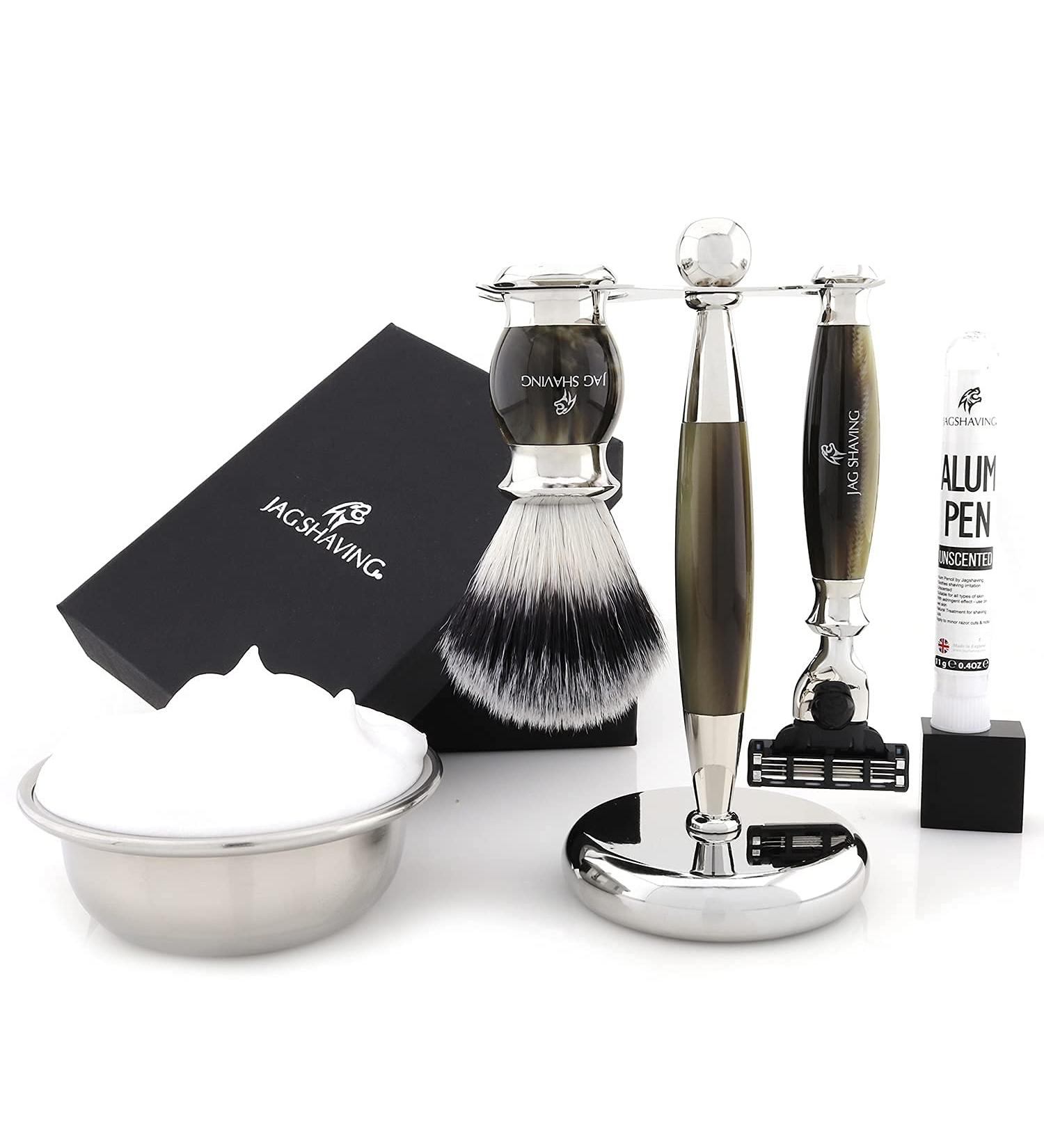 Jag Shaving Jags Lee 5-Part Razor Set | 3-Blade Razor Synthetic Silver Tips & Elegant Stand - Premium Shaving Experience - Buy Online on GoSupps.com