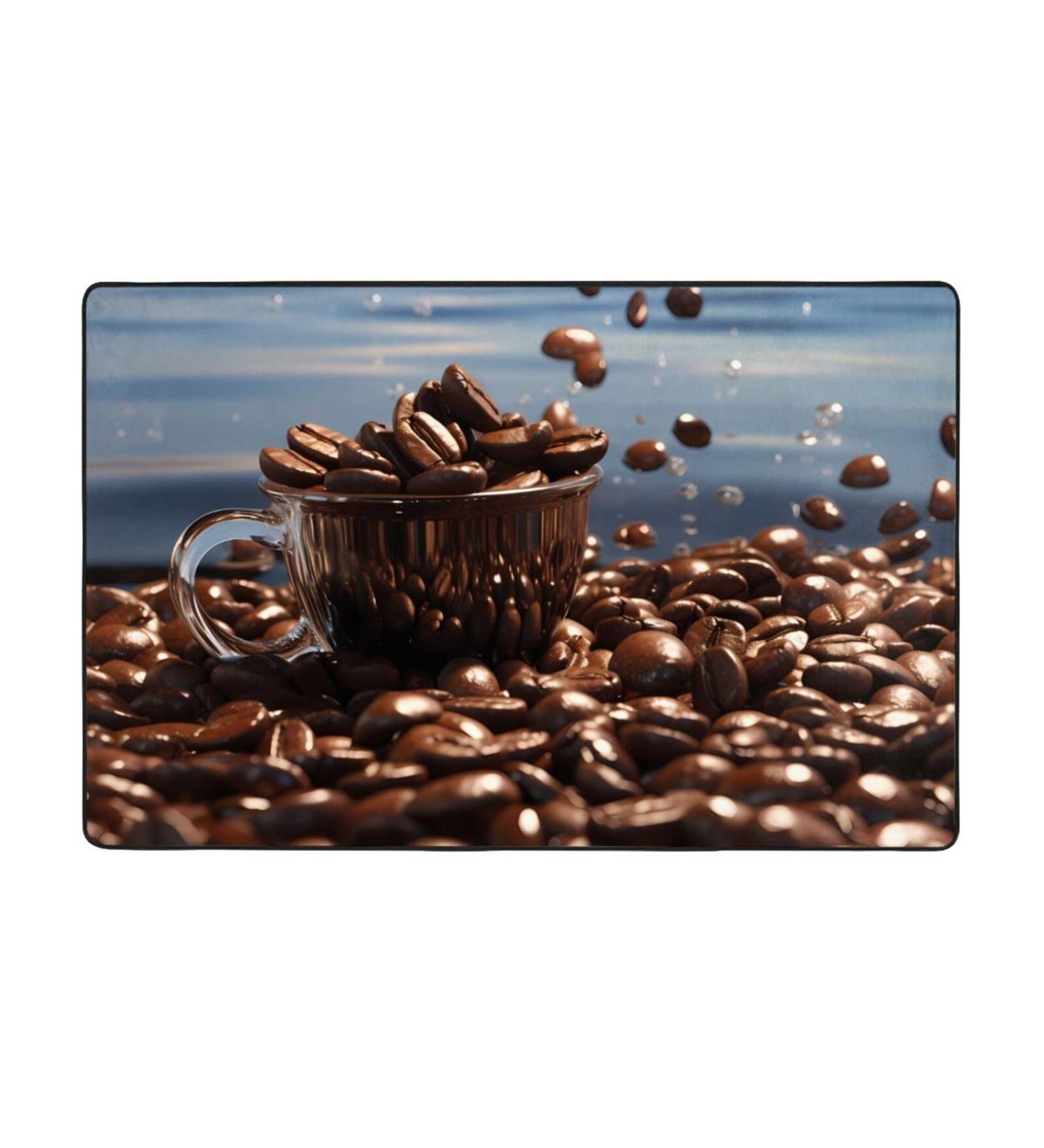 Flannel Carpet Coffee Beans Picture 60 x 39 in Non-Slip Durable Suitable for Living Room and Office Bedroom - Buy Online on GoSupps.com
