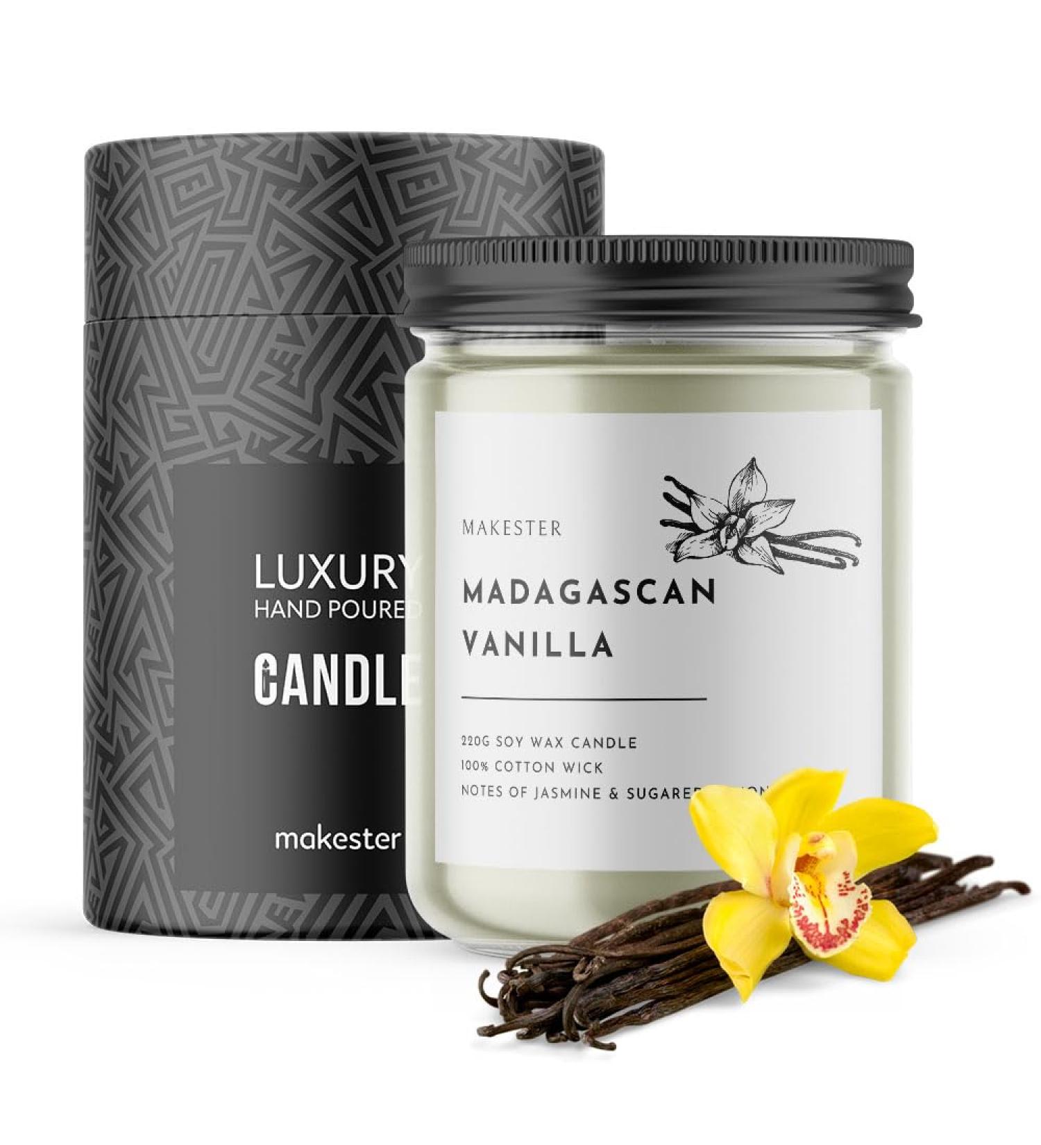 Madagascan Vanilla Jasmine & Sugared Almond Luxury Scented Candle Gift - 220g Soy Wax | Ideal Scented Candles Gifts for Women - Buy Online on GoSupps.com