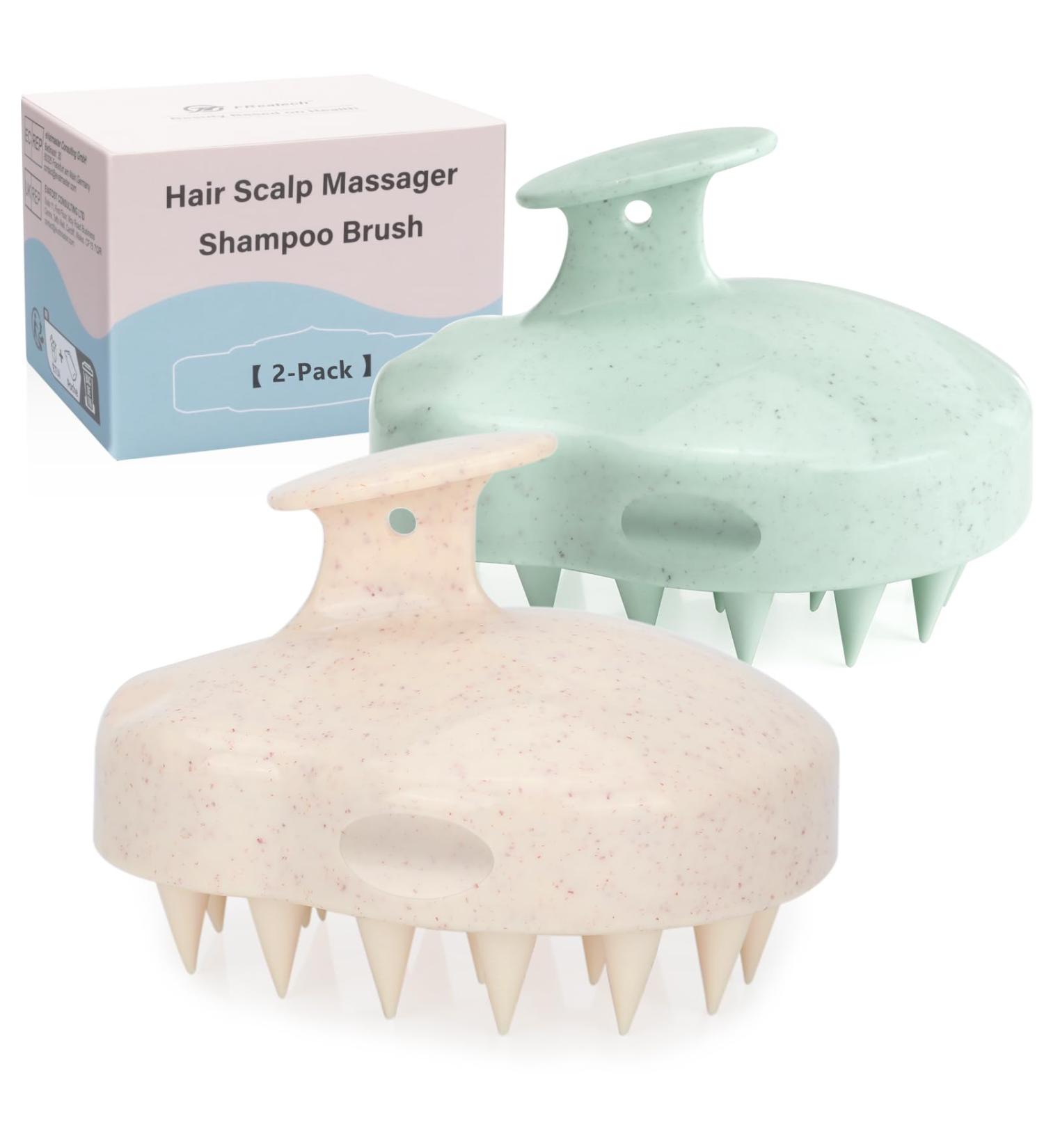 Frateech 2-Piece Scalp Massage Brush - Wet & Dry Silicone Shampoo Hair Brush for Dandruff-Free Hair Growth - Mint Green & Beige - Buy Online on GoSupps.com