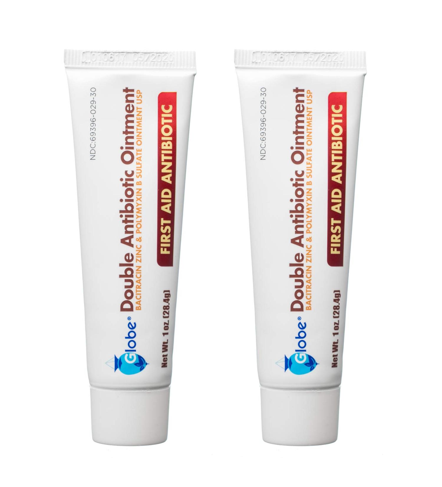 Globe First Aid Antibiotic Ointment (1oz) 2-Pack - Bacitracin Zinc & Polymyxin B Sulfate Double Antibiotic Ointment for Wound Care and Infection Protection - Neomycin-Free - Buy Online on GoSupps.com