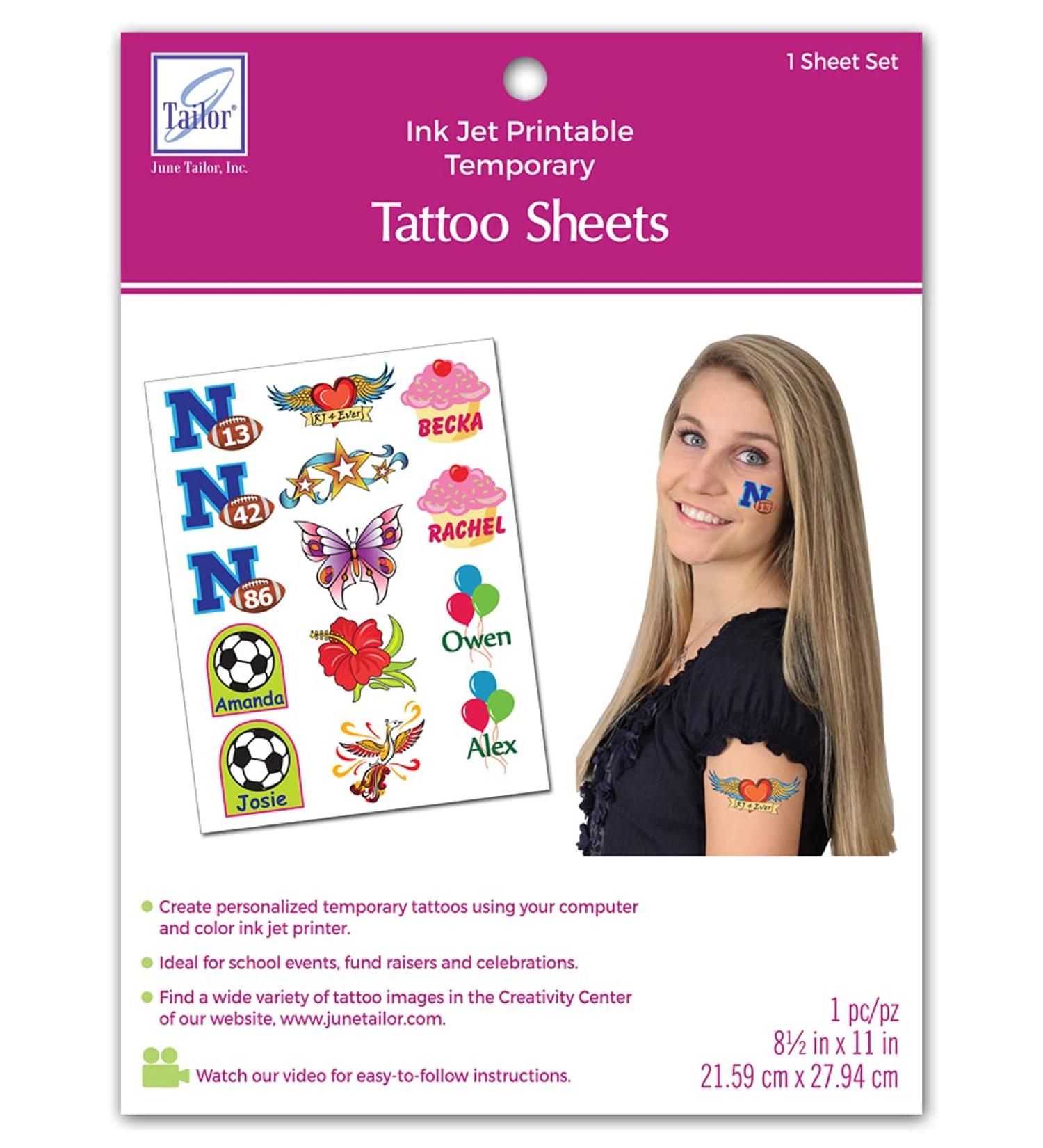 June Tailor JT-481 Inkjet Printable Temporary Tattoo Sheet  8.5 by 11-Inch  White