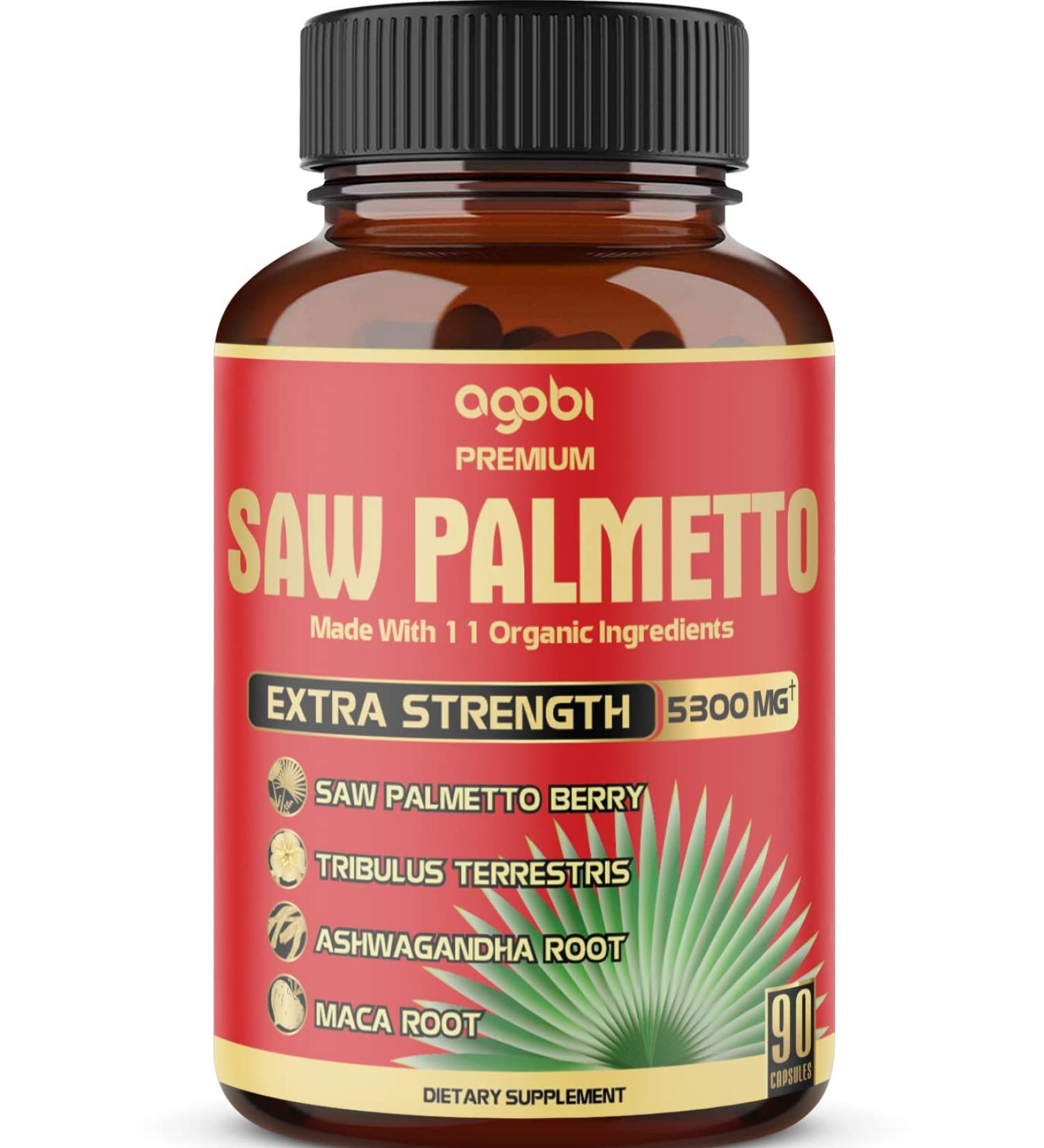 Premium Saw Palmetto Capsules with Ashwagandha, Turmeric, Tribulus & More - 90 Capsules - Buy Online on GoSupps.com
