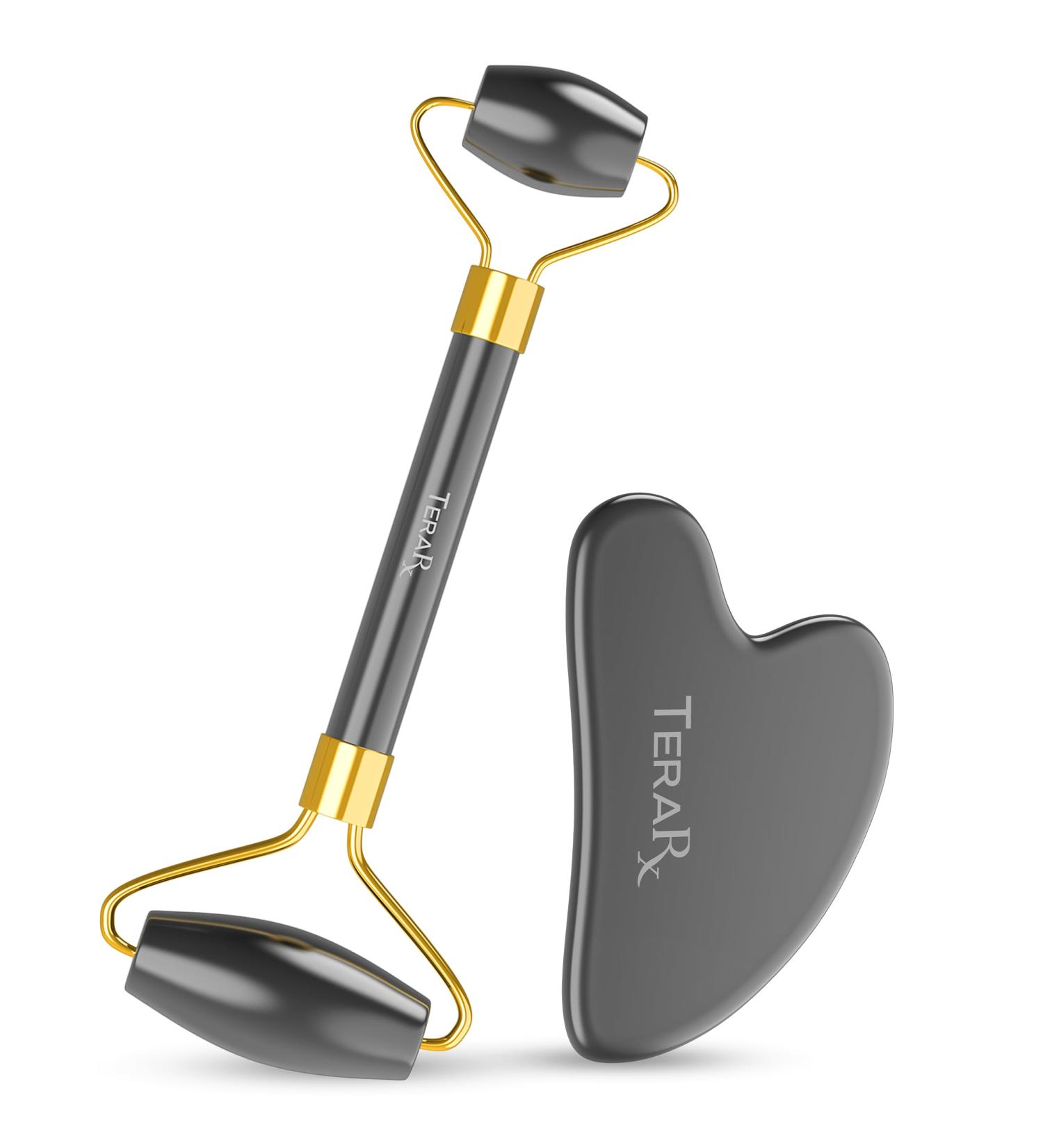 Authentic Terahertz Gua Sha & Facial Roller Set - Reduce Puffiness Improve Wrinkles & Relieve Tension - Best Eye Massage Tool - Buy Online on GoSupps.com