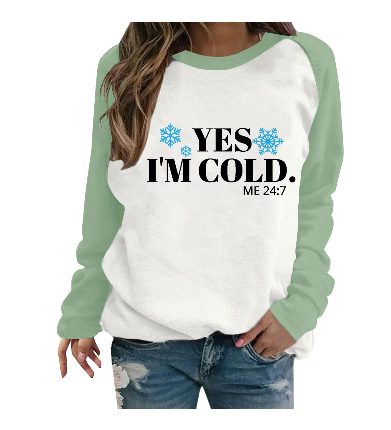 oelaio Women's Casual Crewneck Sweatshirt Loose Long Sleeve YES I M Still Freezing ME 24:7 Sweatshirts Baggy Hide Belly Army Green - Buy Online on GoSupps.com