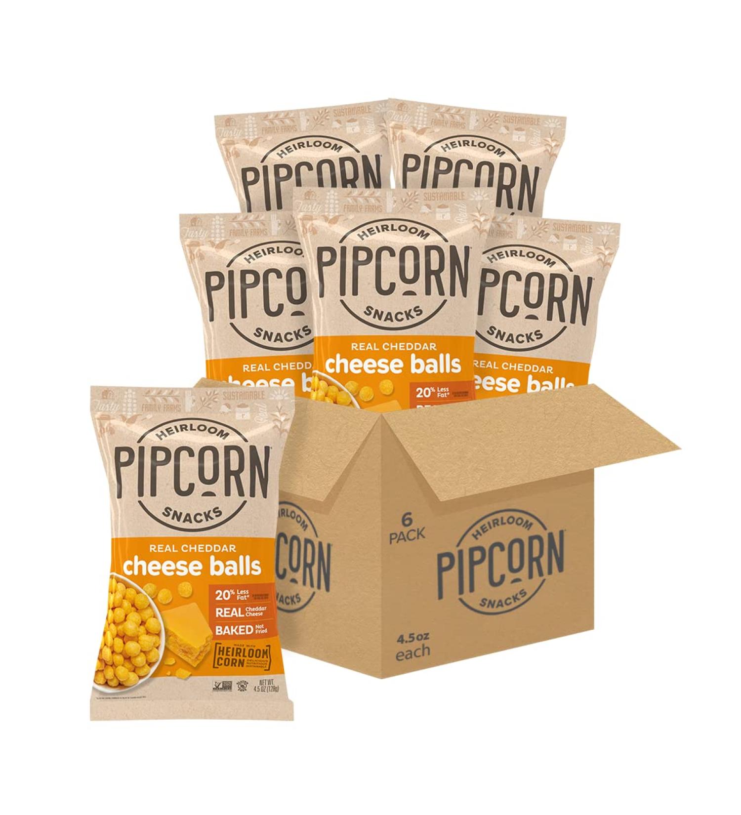 Organic Heirloom Cheddar Cheese Balls by Pipcorn - 4.5oz 6pk | Gluten Free & Healthy Snacks | Baked not Fried | 4.5 Ounce (Pack of 6) - Buy Online on GoSupps.com