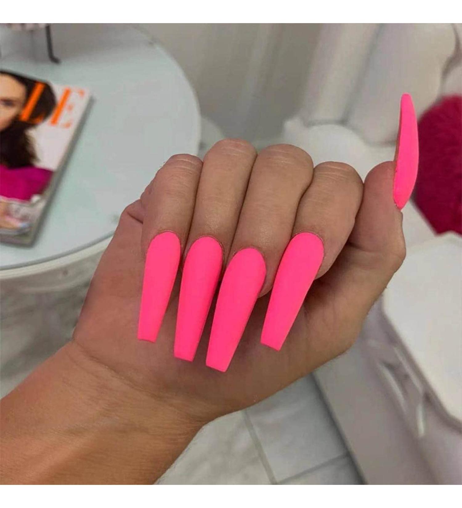 Bufenia Matt Pure Colorful Press On Ballerina Nails - 24 Coffin Full Cover Artificial Nails for Women & Girls (Pink) - Buy Online on GoSupps.com