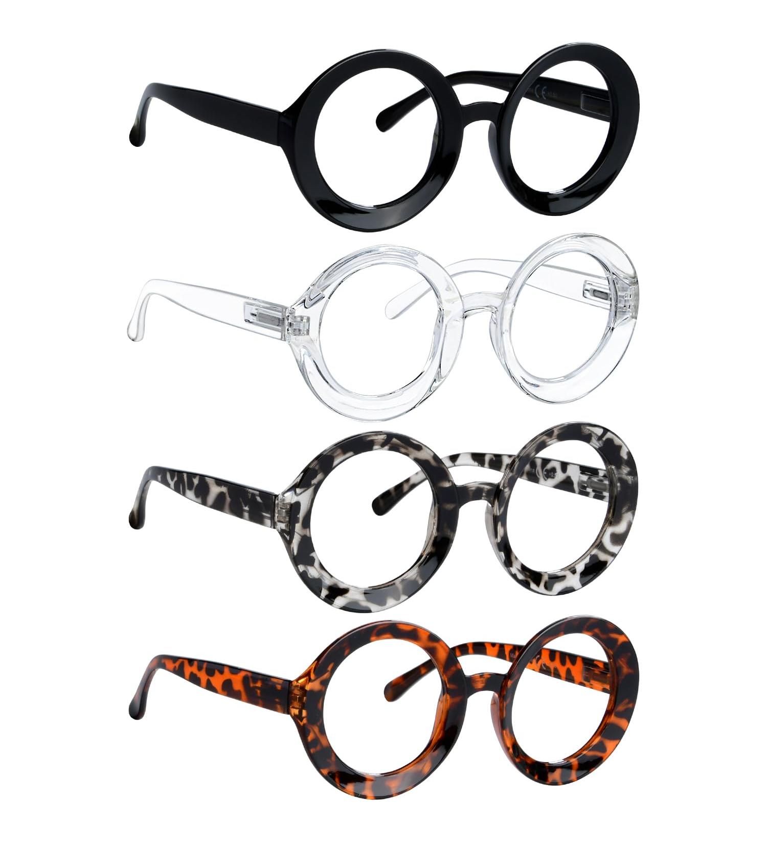 LUR Oversized Round Reading Glasses for Women - 4 Pack Large Frame +1.50 - Stylish & Comfortable Readers in Multiple Colors - Buy Online on GoSupps.com