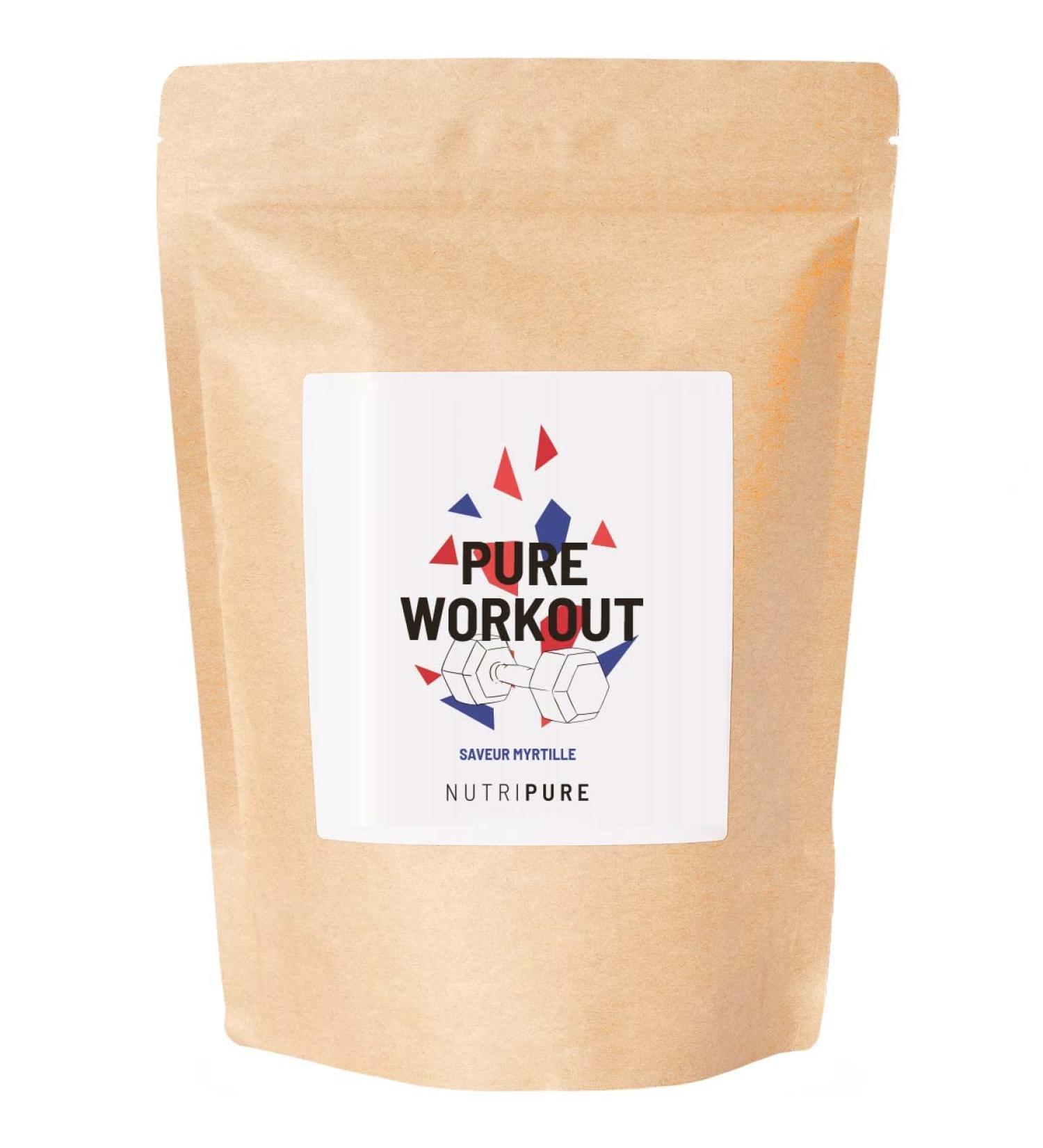 Nutripure | Pure Workout | Dietary Supplement | Pre Workout without Caffeine | EAA BCAA Citrulline Kyowa Beta Alanine CarnoSyn Tyrosine | Natural Blueberry Flavor | 15 x 21g | Made in France - Buy Online on GoSupps.com