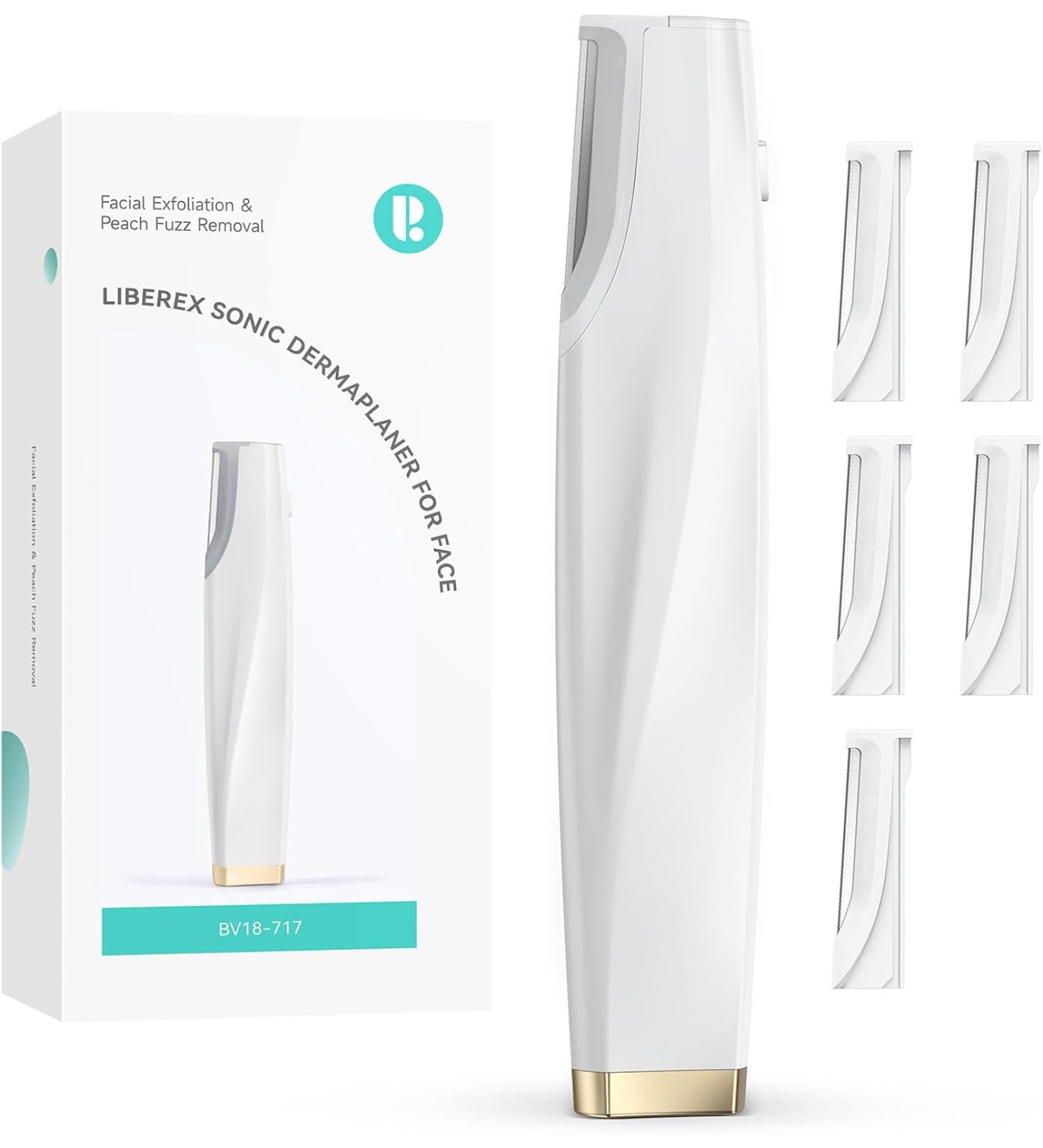 Liberex Cleansing Your Days Sonic Dermaplaning Tool for Face Rechargeable Dermaplane Razor with 6 Refill Dermablades Facial Hair & Peach Fuzz Remover for Women - Buy Online on GoSupps.com