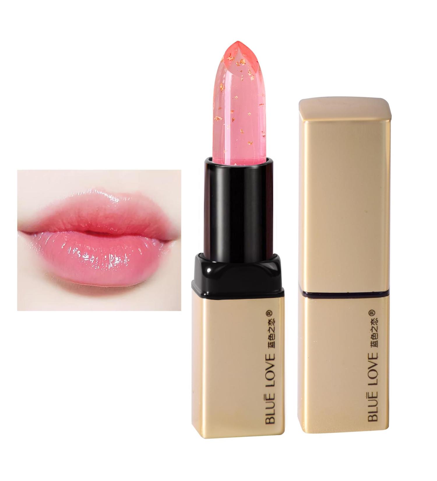 BLUE LOVE Color Changing Lipstick - Gold Foil Crystal Jelly Moisturizer | Long Lasting Peach Pink Lip Gloss (1.16 oz - Buy Online on GoSupps.com