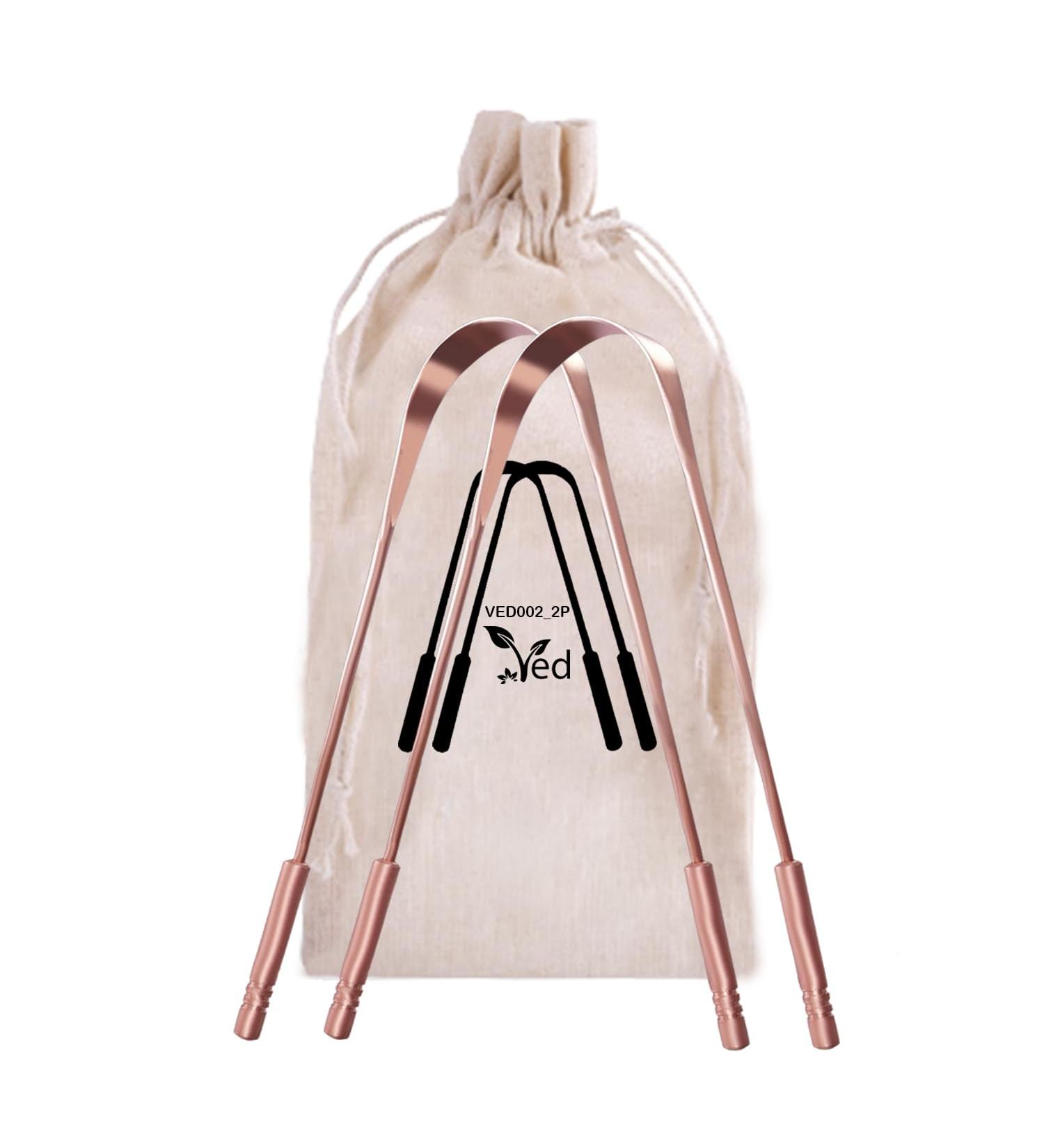 Ved 100% Pure Copper Tongue Scraper Set - Eco-Friendly Travel Bag 2 Pieces Comfortable Handle - Buy Online on GoSupps.com